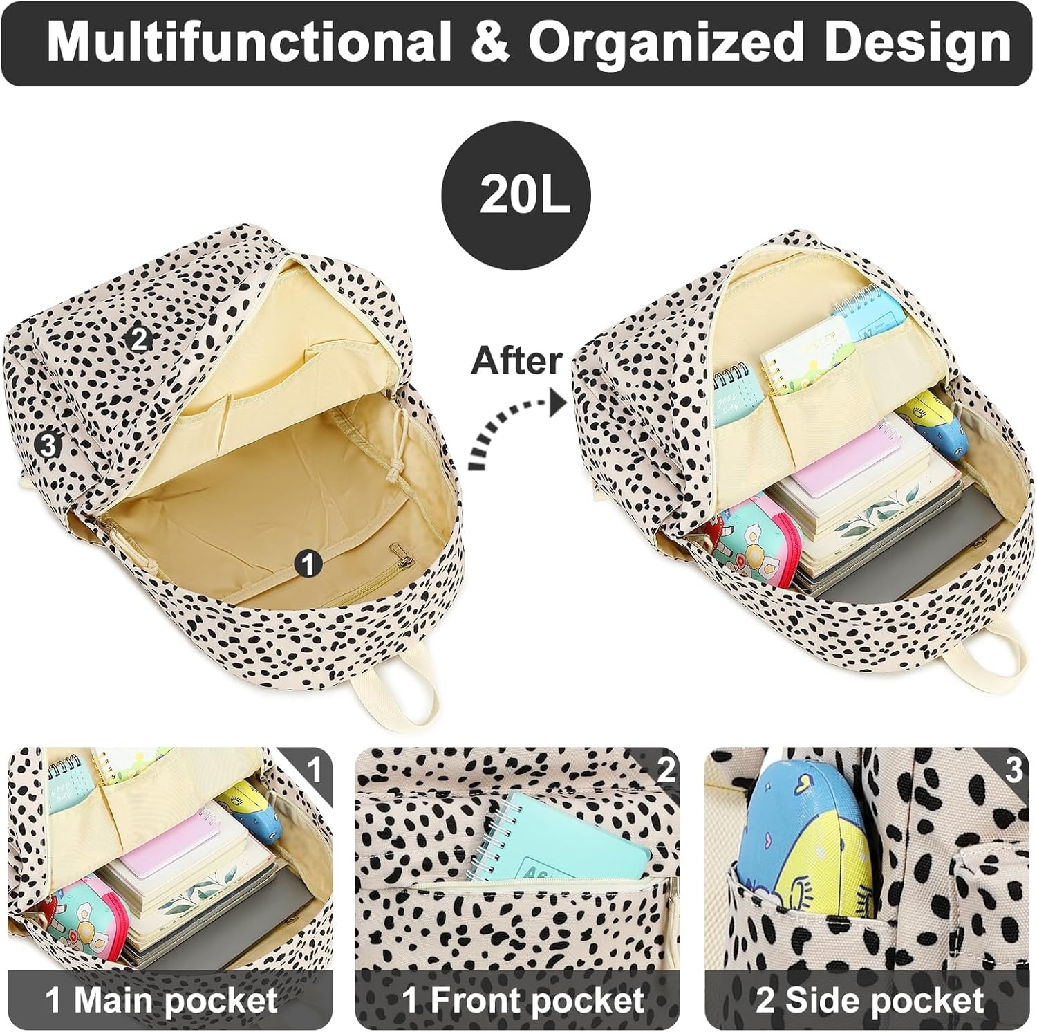 image:imageBTOOP School Backpack for Teens Large Corduroy Bookbag Lightweight 156 inch Laptop Bag for Girls Women Casual High School CollegeLeopardapricot