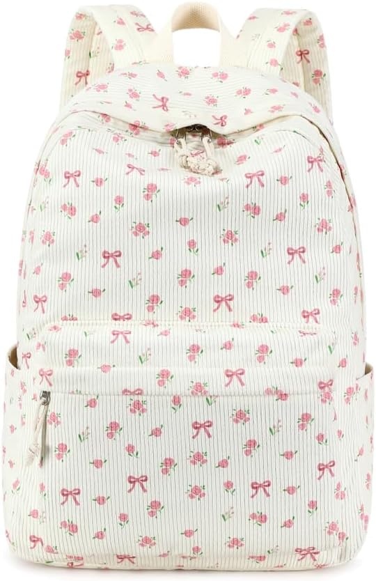 image:imageBTOOP School Backpack for Teens Large Corduroy Bookbag Lightweight 156 inch Laptop Bag for Girls Women Casual High School CollegePink Bow Floral
