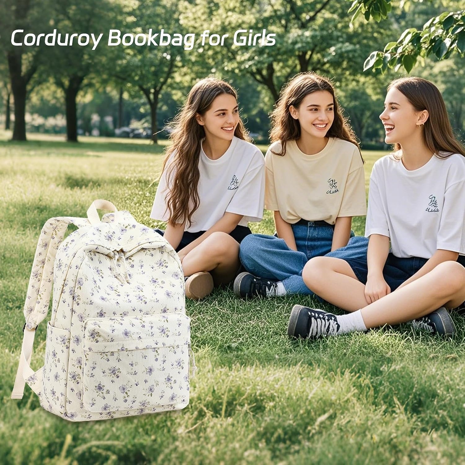 image:imageBTOOP School Backpack for Teens Large Corduroy Bookbag Lightweight 156 inch Laptop Bag for Girls Women Casual High School CollegePurpleflower