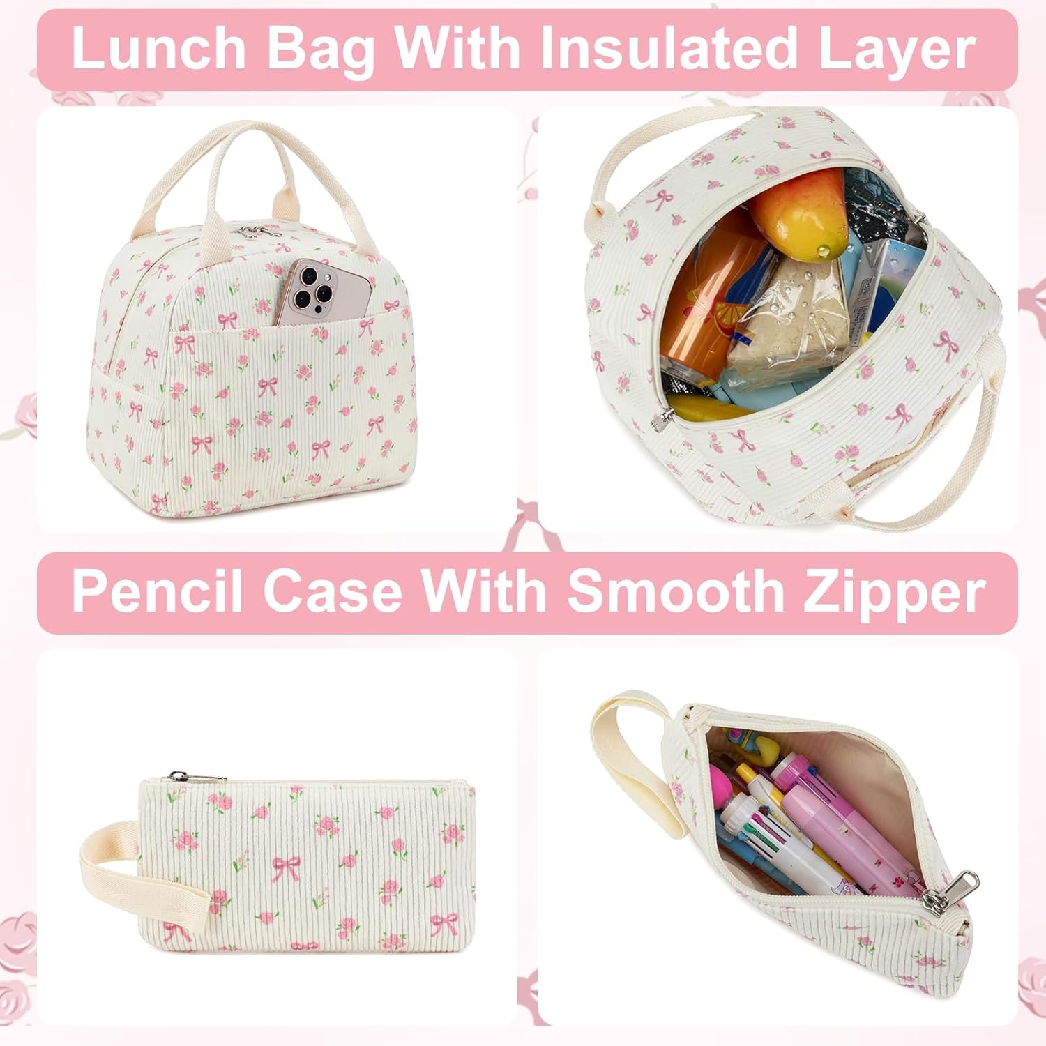 image:imageBTOOP School Backpacks for Teen Girls Bookbags Lightweight Kids Backpack School Bags Set with Lunch Box Pencil CaseApink Bowflower