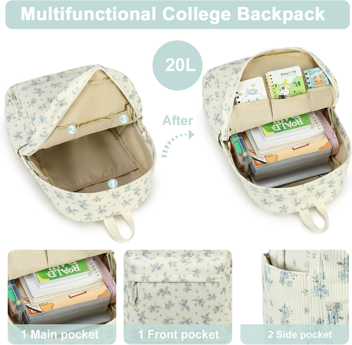 image:imageBTOOP School Backpacks for Teen Girls Bookbags Lightweight Kids Backpack School Bags Set with Lunch Box Pencil CaseBlue