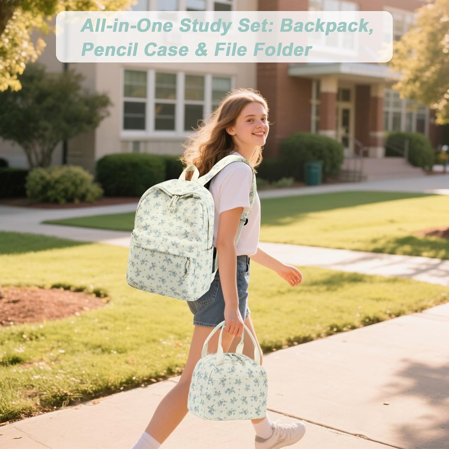 image:imageBTOOP School Backpacks for Teen Girls Bookbags Lightweight Kids Backpack School Bags Set with Lunch Box Pencil CaseBlue