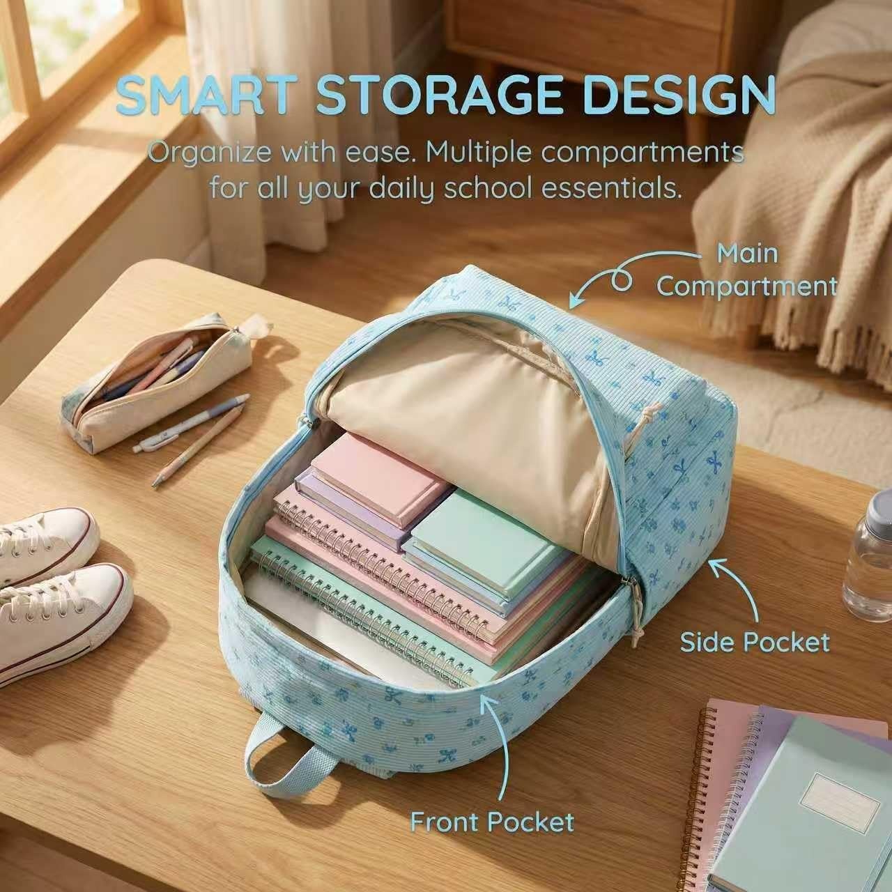 image:imageBTOOP School Backpacks for Teen Girls Bookbags Lightweight Kids Backpack School Bags Set with Lunch Box Pencil CaseBlue Bow