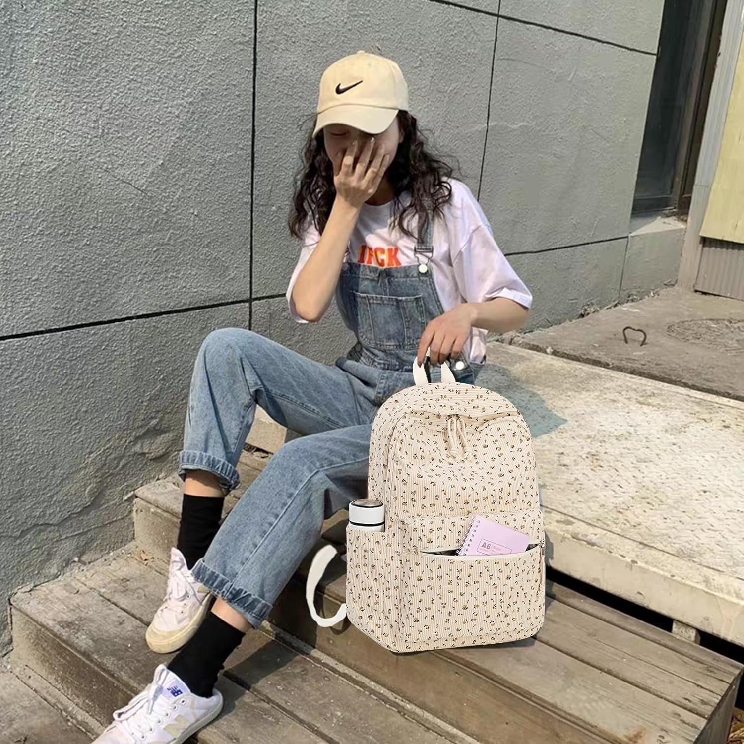 image:imageBTOOP School Backpacks for Teen Girls Bookbags Lightweight Kids Backpack School Bags Set with Lunch Box Pencil CaseCorduroy Floral Beige