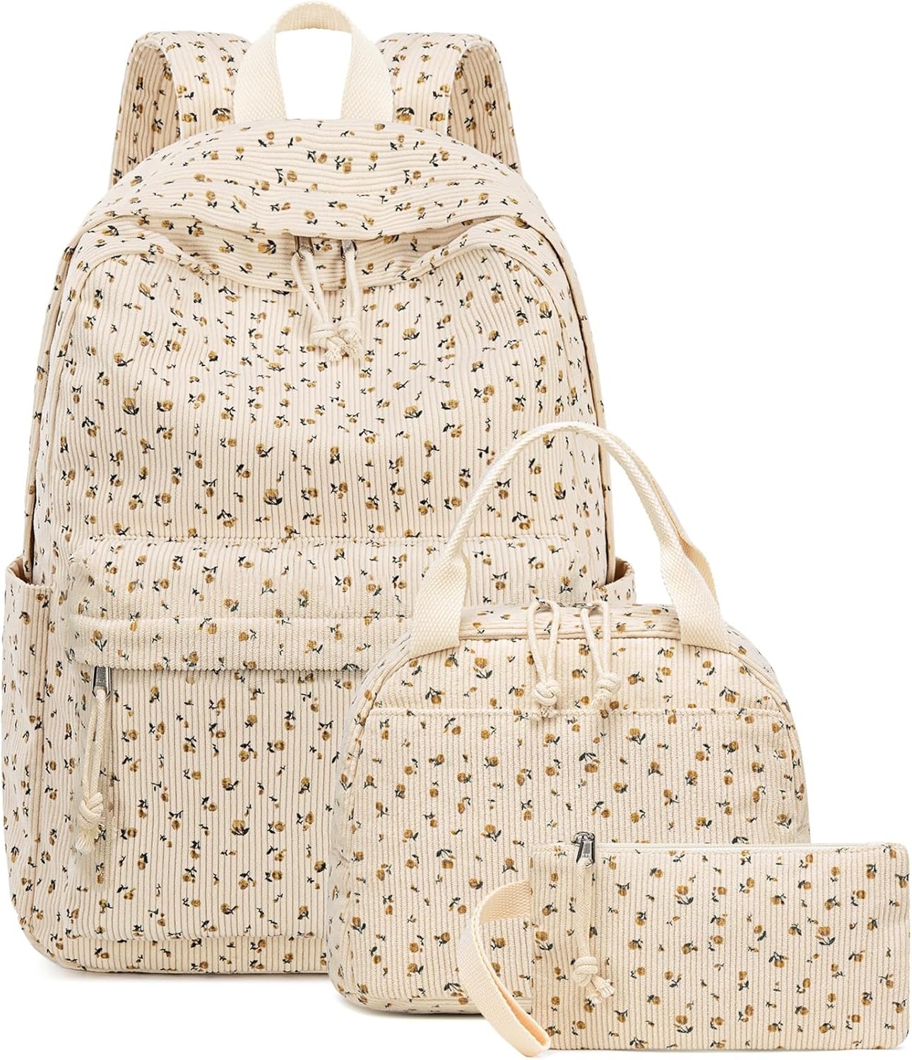 image:imageBTOOP School Backpacks for Teen Girls Bookbags Lightweight Kids Backpack School Bags Set with Lunch Box Pencil CaseCorduroy Floral Beige