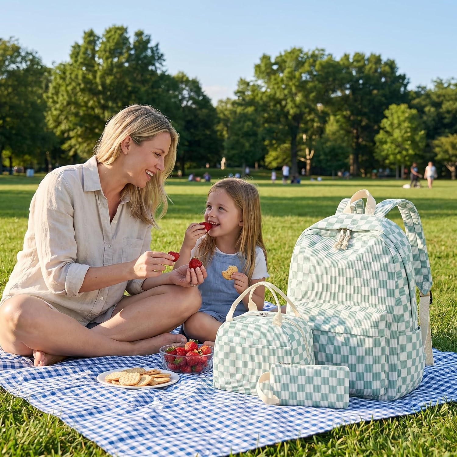 image:imageBTOOP School Backpacks for Teen Girls Bookbags Lightweight Kids Backpack School Bags Set with Lunch Box Pencil CaseGreenwhite Checkered
