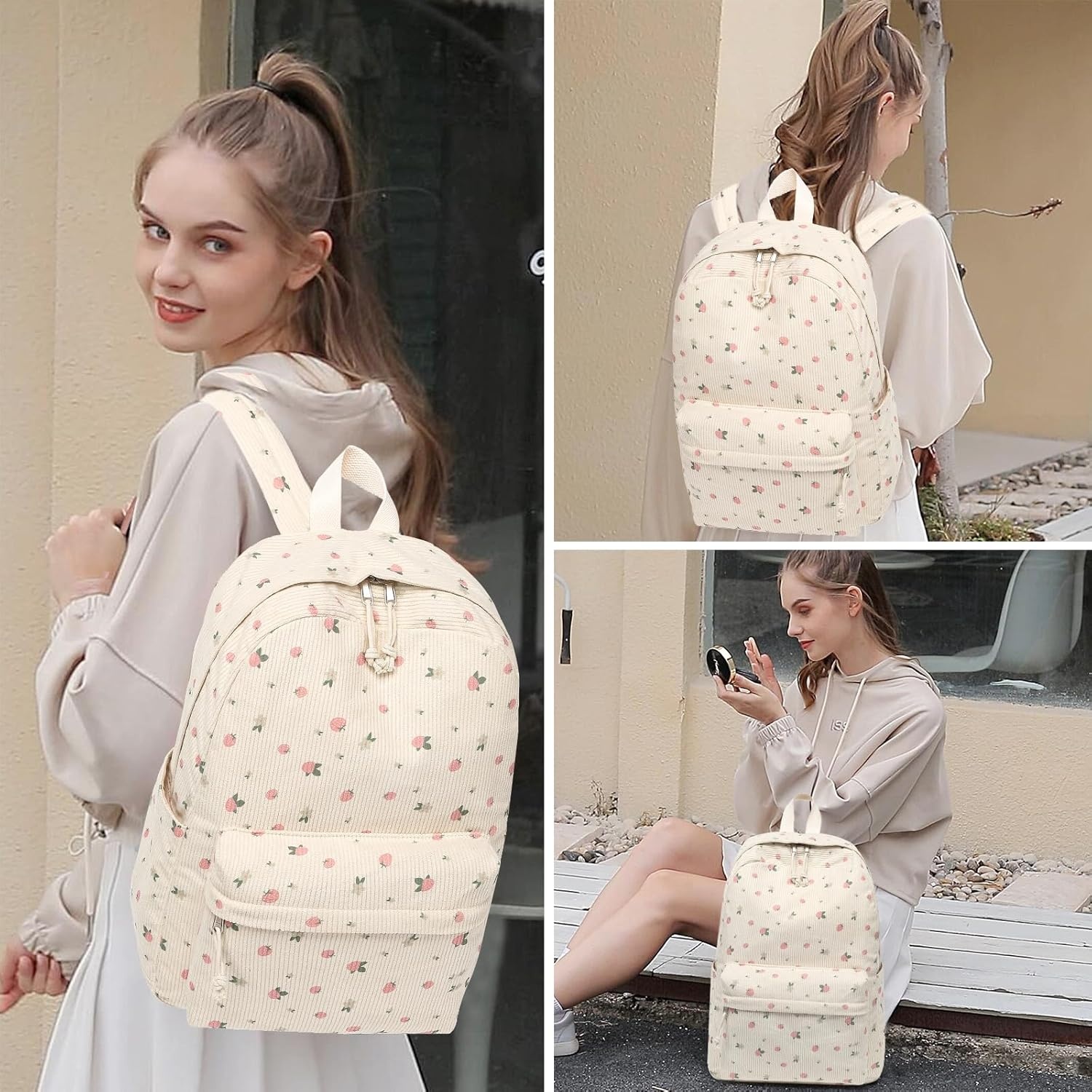 image:imageBTOOP School Backpacks for Teen Girls Bookbags Lightweight Kids Backpack School Bags Set with Lunch Box Pencil CaseStrawberry Beige