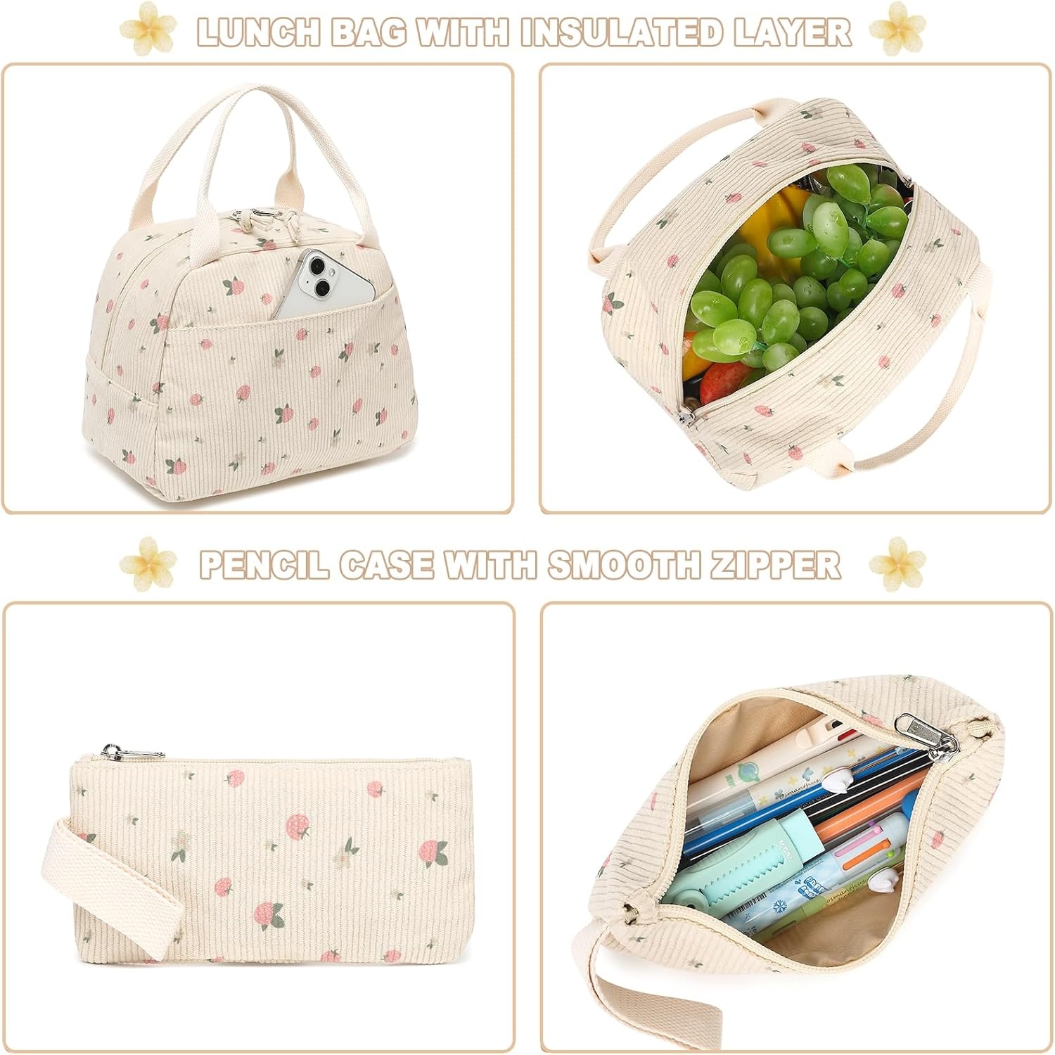 image:imageBTOOP School Backpacks for Teen Girls Bookbags Lightweight Kids Backpack School Bags Set with Lunch Box Pencil CaseStrawberry Beige