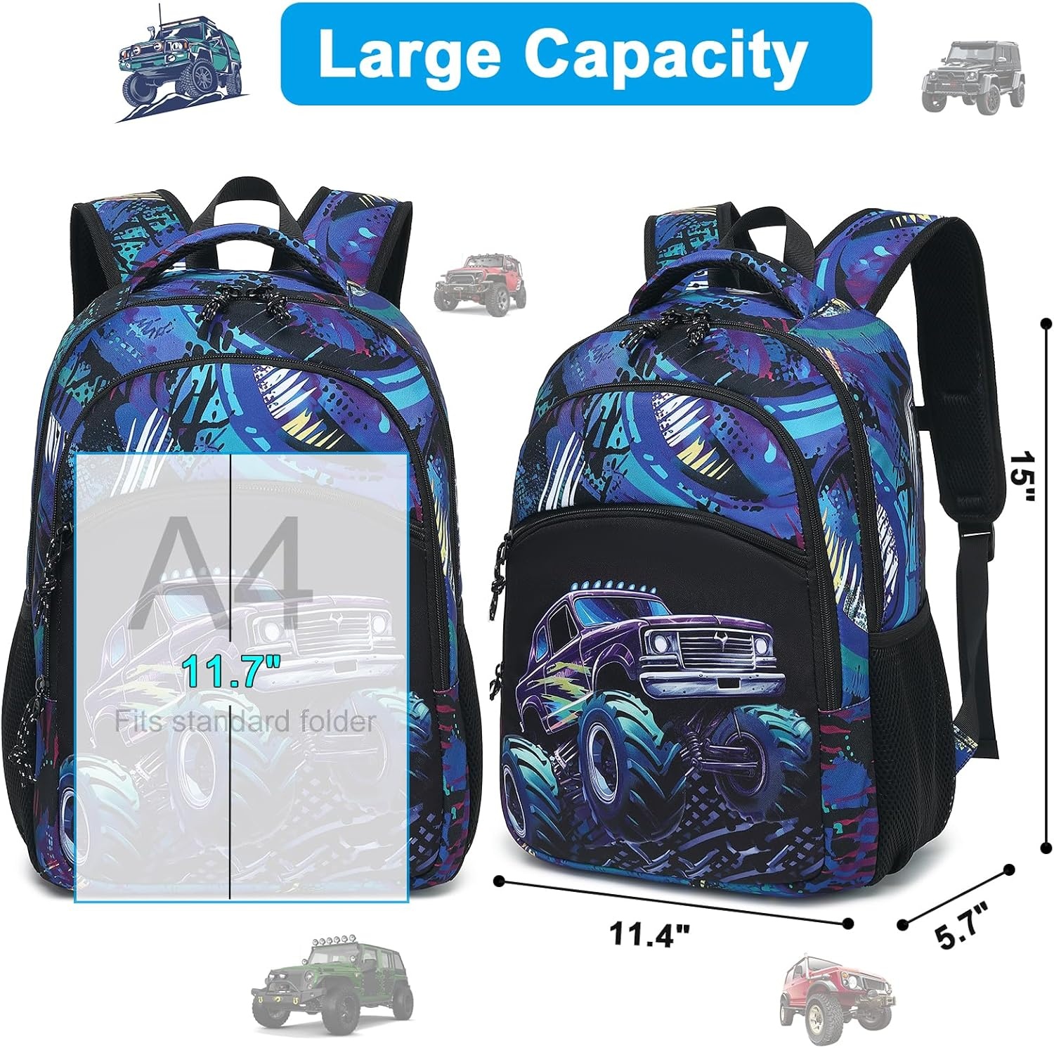 image:imageBTOOP Toddler Backpack BoysampGirls Cute Kids School Backpack Preschool Kindergarten Bookbags Nursery Daycare Toddler BagsBlackblue Off Road Vehicle
