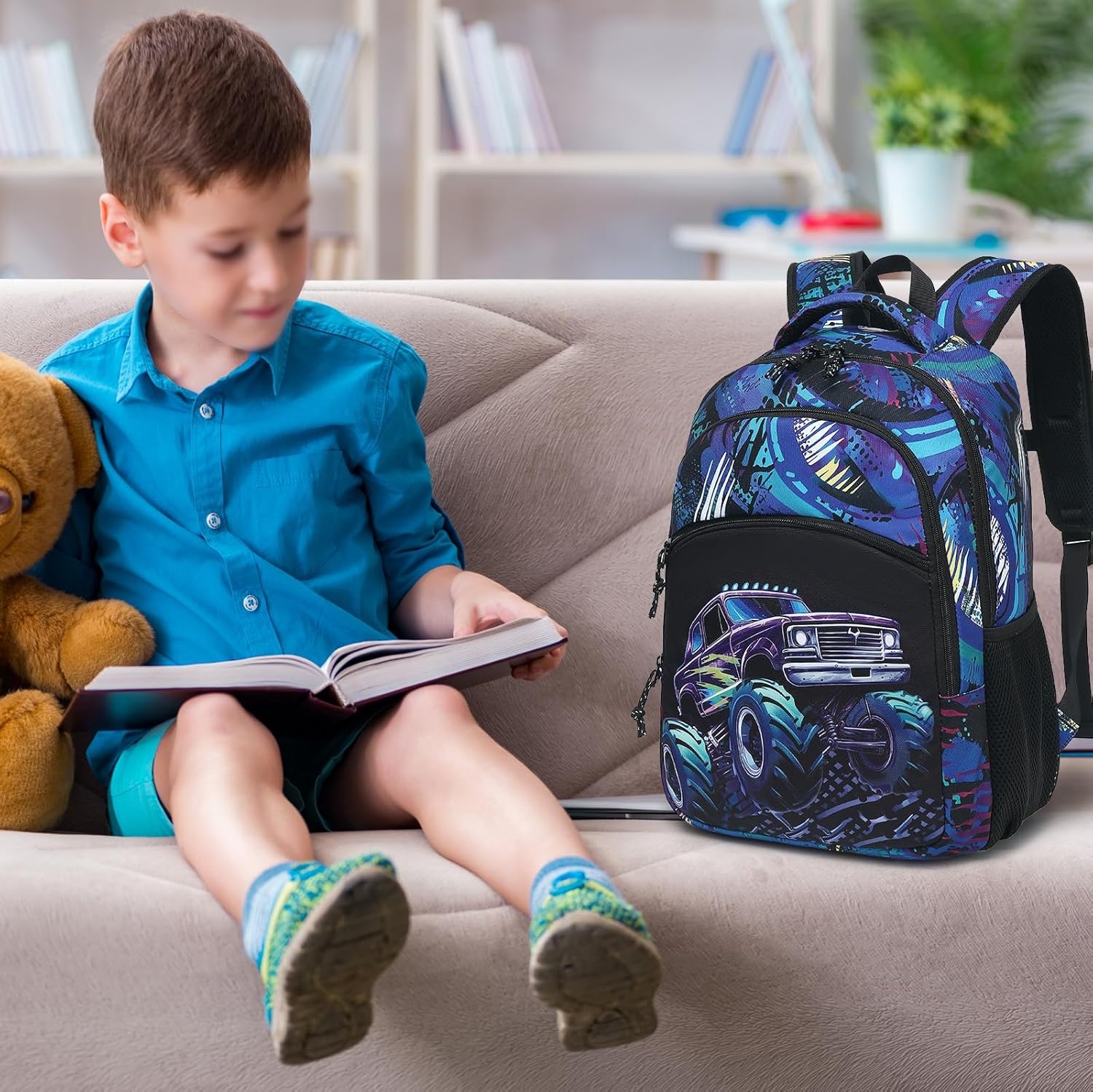 image:imageBTOOP Toddler Backpack BoysampGirls Cute Kids School Backpack Preschool Kindergarten Bookbags Nursery Daycare Toddler BagsBlackblue Off Road Vehicle