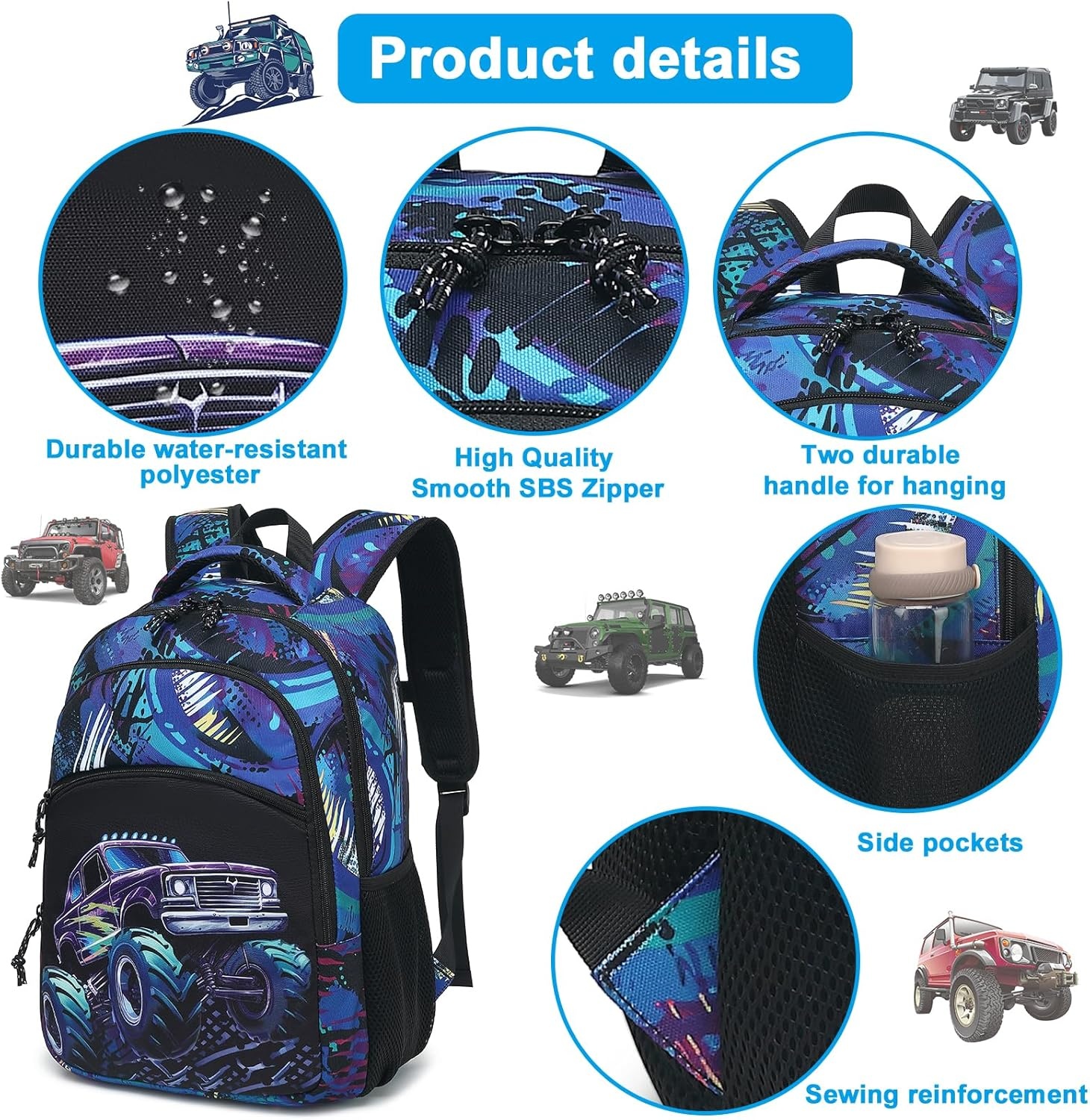 image:imageBTOOP Toddler Backpack BoysampGirls Cute Kids School Backpack Preschool Kindergarten Bookbags Nursery Daycare Toddler BagsBlackblue Off Road Vehicle