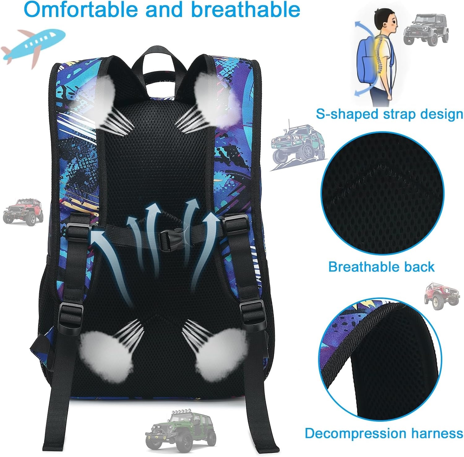 image:imageBTOOP Toddler Backpack BoysampGirls Cute Kids School Backpack Preschool Kindergarten Bookbags Nursery Daycare Toddler BagsBlackblue Off Road Vehicle