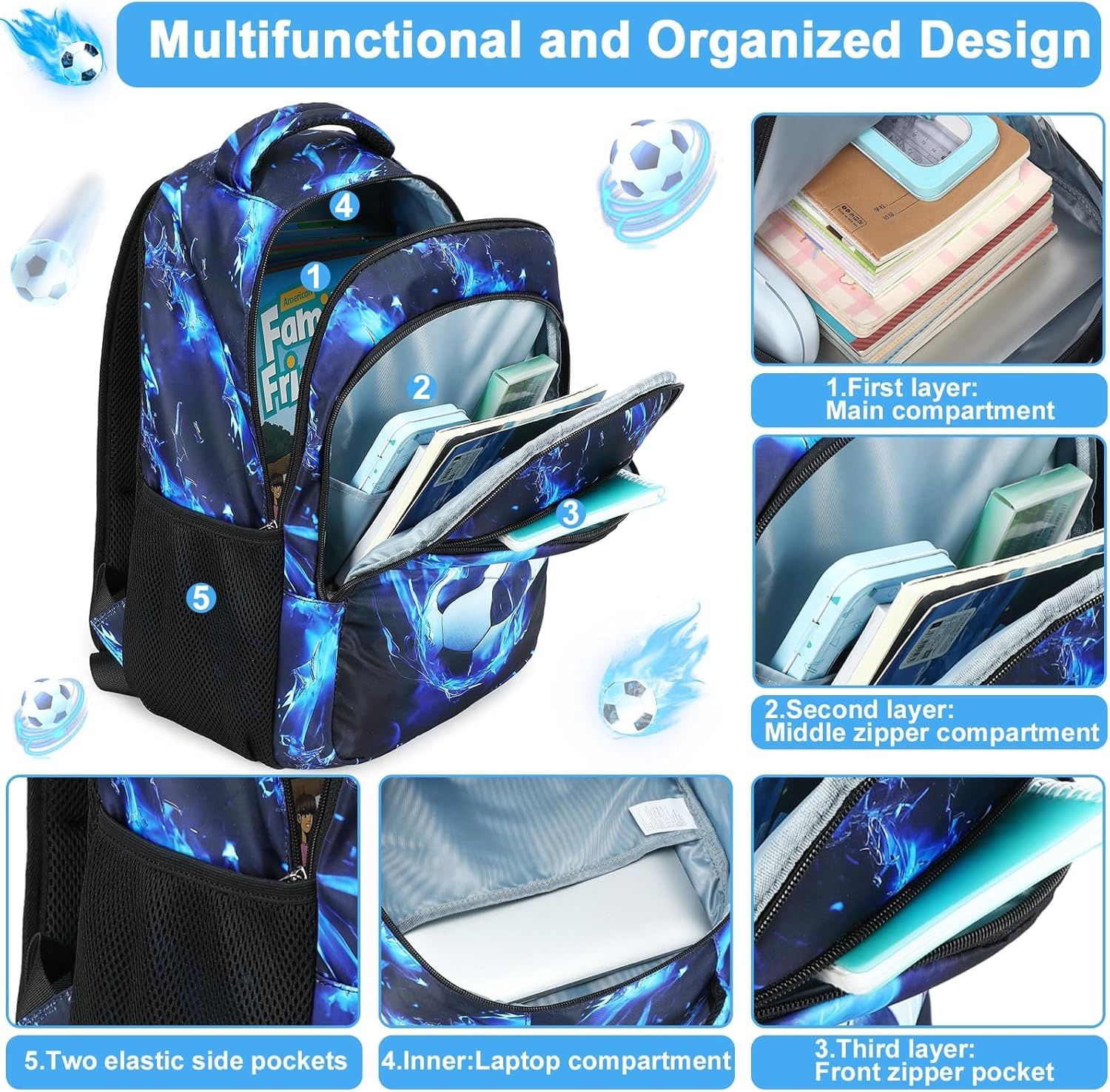 image:imageBTOOP Toddler Backpack BoysampGirls Cute Kids School Backpack Preschool Kindergarten Bookbags Nursery Daycare Toddler BagsBlue Flame Football