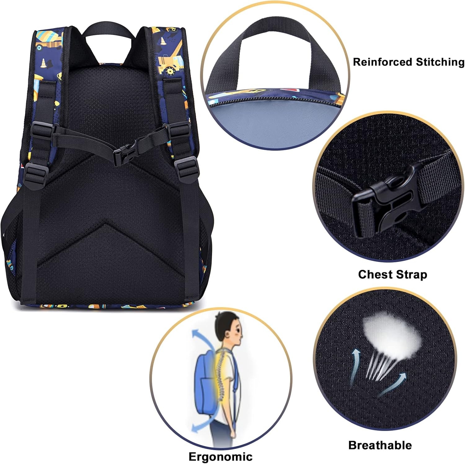 image:imageBTOOP Toddler Backpack BoysampGirls Cute Kids School Backpack Preschool Kindergarten Bookbags Nursery Daycare Toddler BagsConstructionnavy Blue