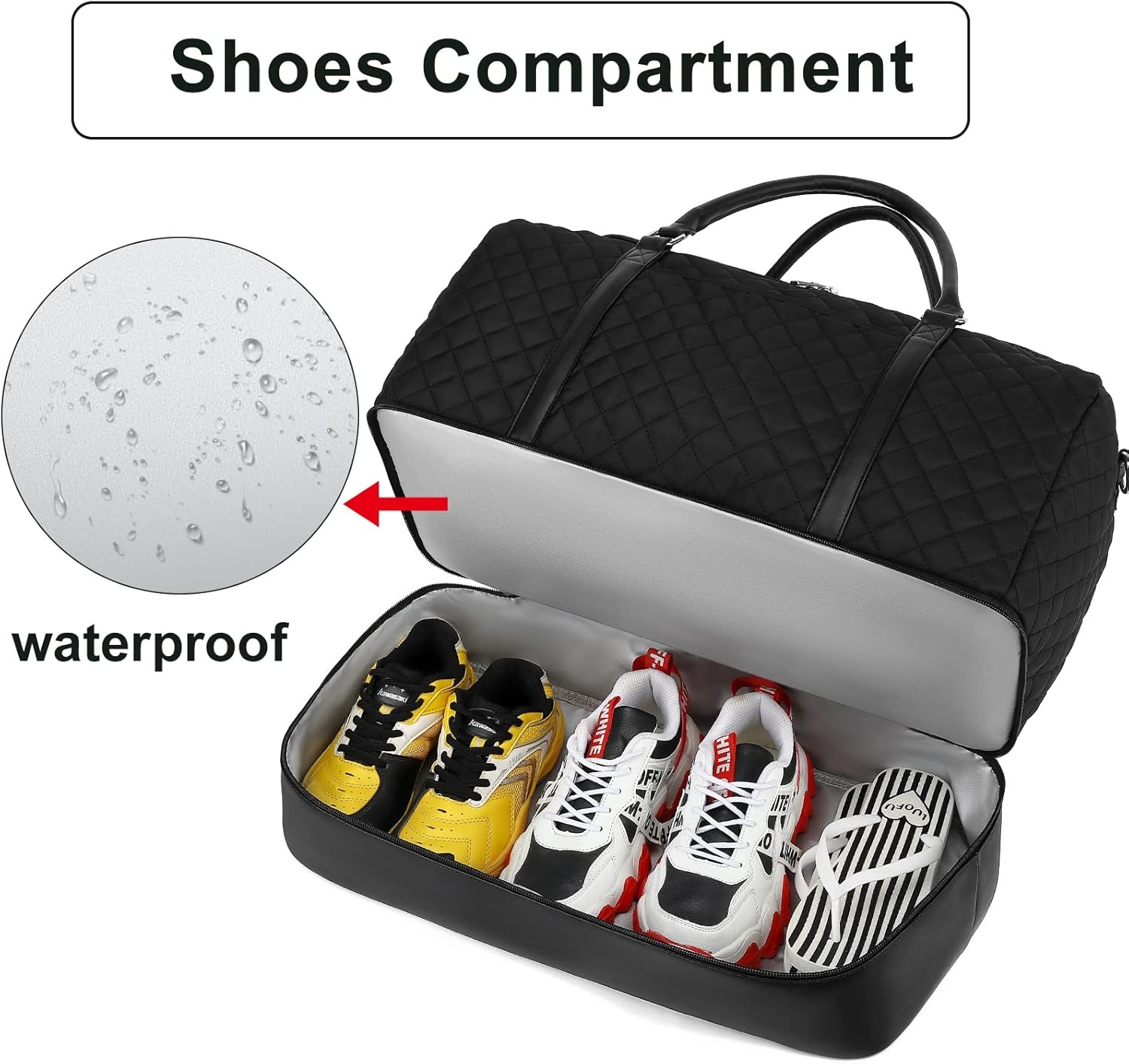 image:imageBTOOP Travel Weekender Bag Duffle Carry On Bags Set 42L Duffel Overnight Tote with Shoe Compartment 3Pcs for Women Men Gym Airplane Trip with Fanny Pack amp Makeup BagBlack Quilted