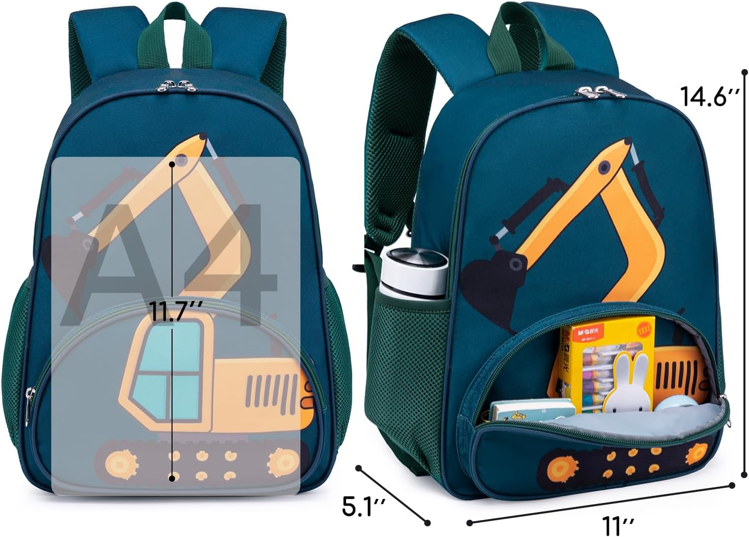 image:imageBackpack for Kids Boys Girls Preschool Kindergarten Bookbag Set with Lunch Box Toddler School BagAExcavator Constructi 2
