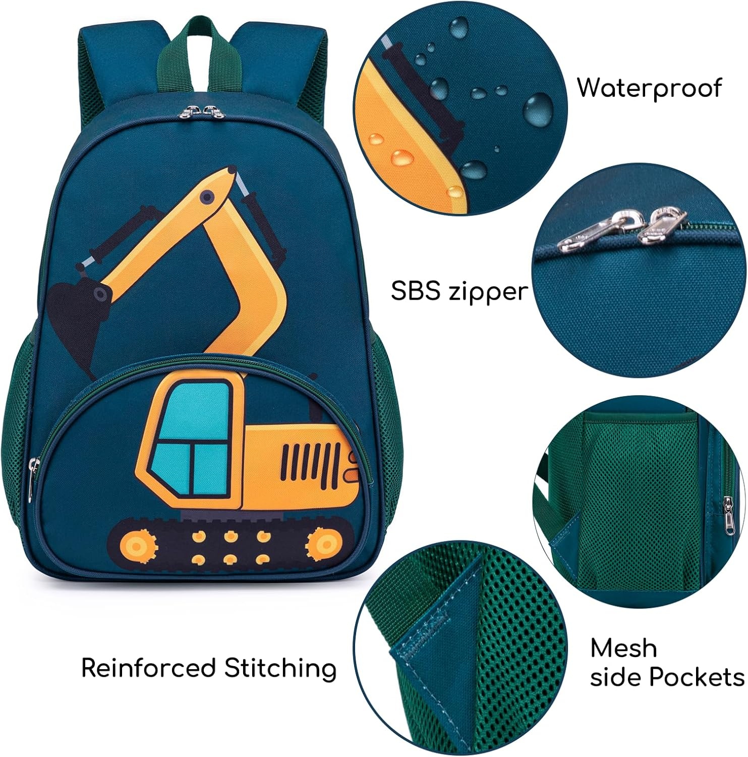 image:imageBackpack for Kids Boys Girls Preschool Kindergarten Bookbag Set with Lunch Box Toddler School BagAExcavator Constructi 2