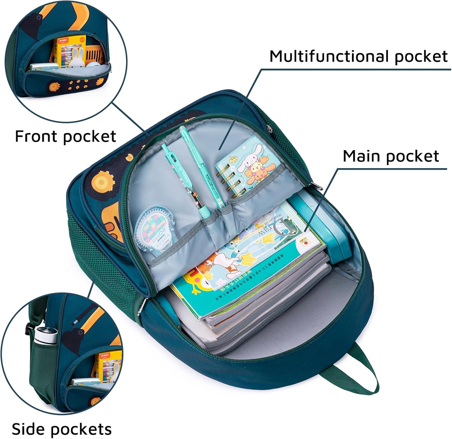 image:imageBackpack for Kids Boys Girls Preschool Kindergarten Bookbag Set with Lunch Box Toddler School BagAExcavator Constructi 2