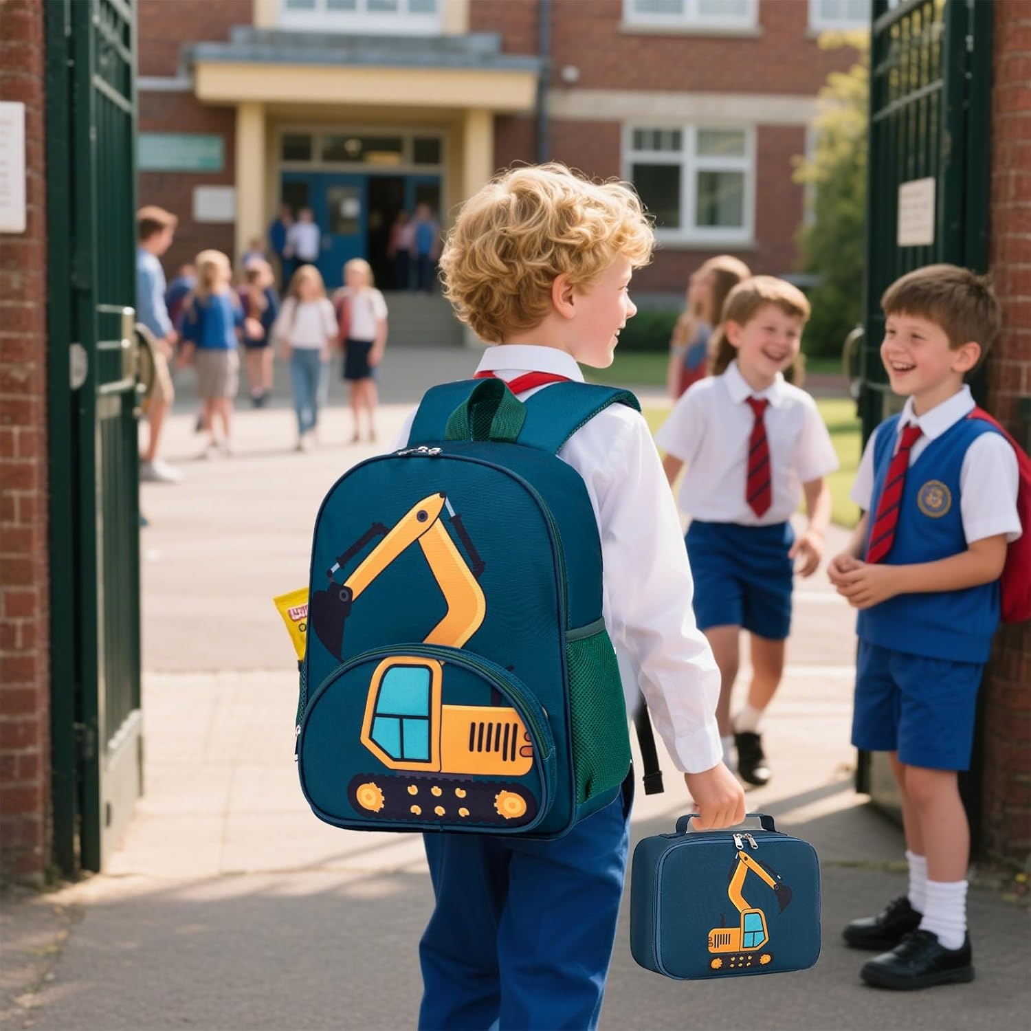 image:imageBackpack for Kids Boys Girls Preschool Kindergarten Bookbag Set with Lunch Box Toddler School BagAExcavator Constructi 2
