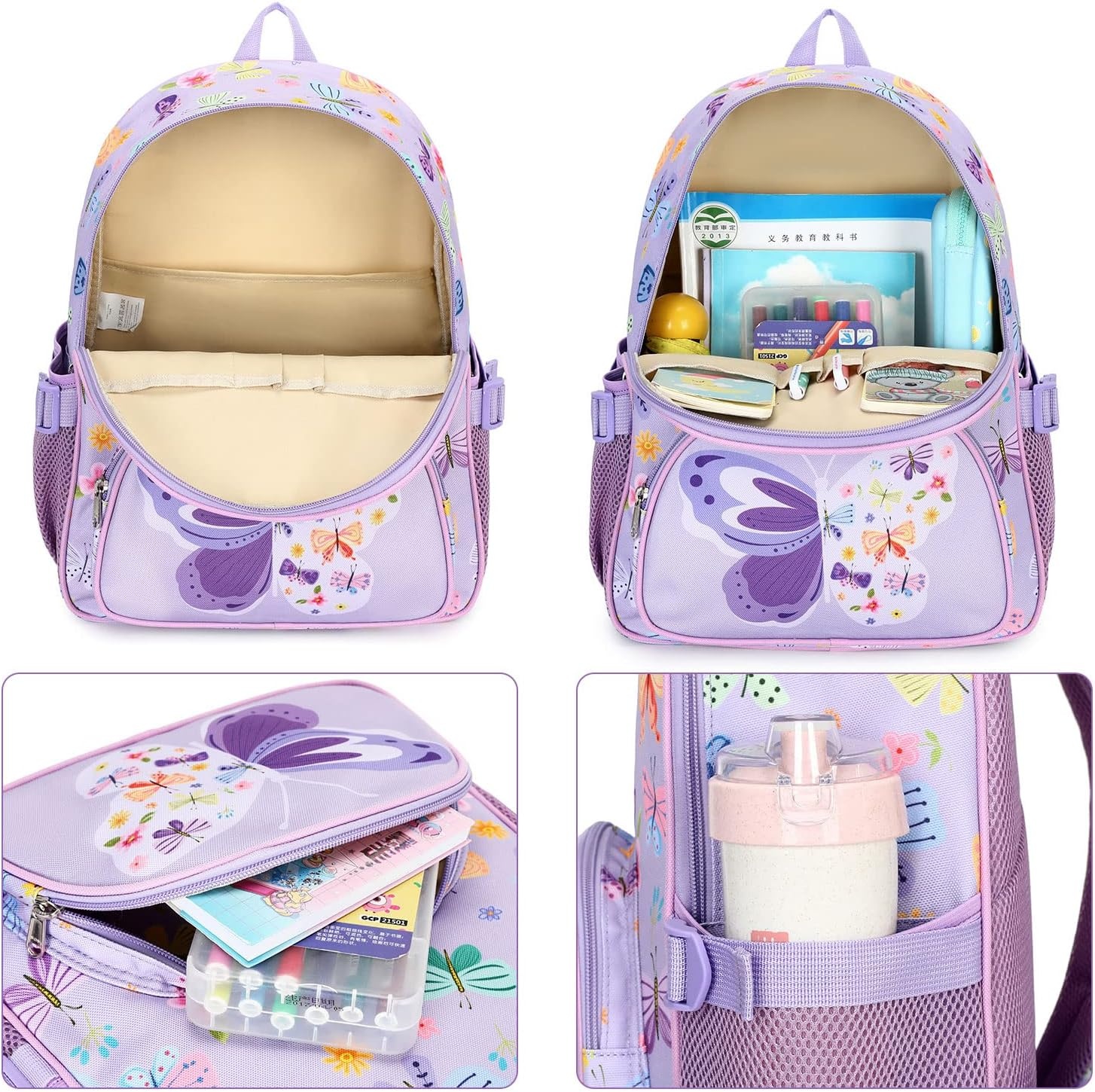 image:imageBackpack for Kids Boys Girls Preschool Kindergarten Bookbag Set with Lunch Box Toddler School BagPurpleButterfly