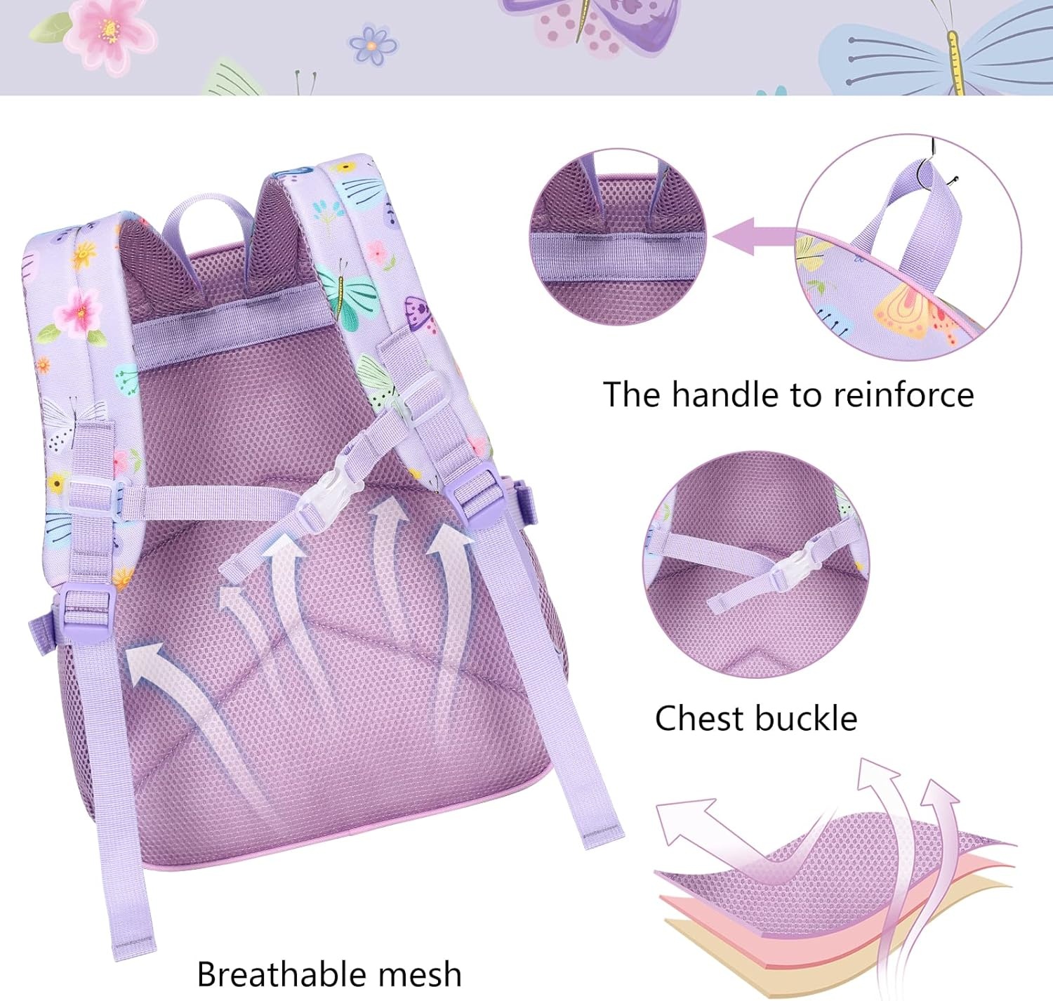 image:imageBackpack for Kids Boys Girls Preschool Kindergarten Bookbag Set with Lunch Box Toddler School BagPurpleButterfly