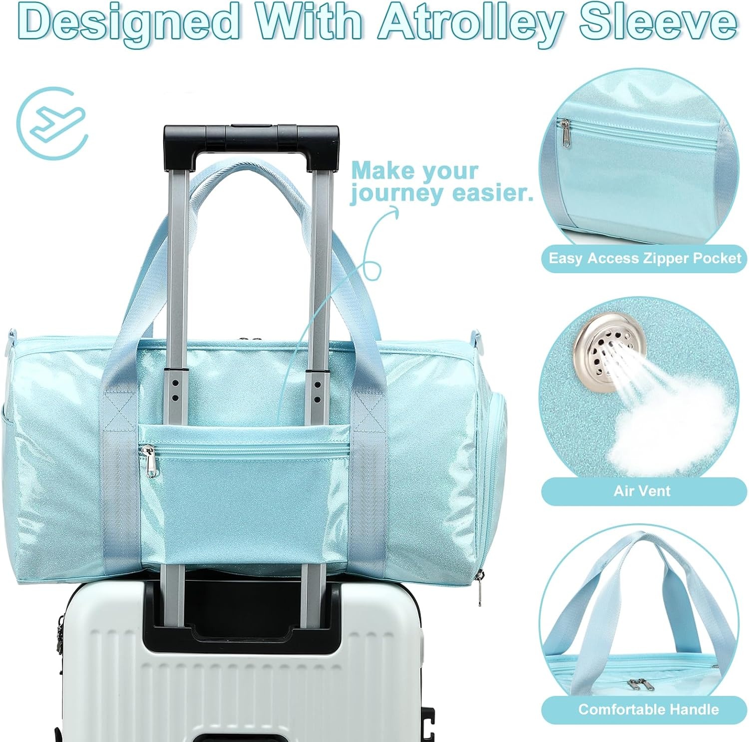 image:imageDuffle Bag for Girls Kids Overnight Bags Cute Strawberry Cherry Dance Sports Bag Travel Tote with Shoe Compartment and Wet PocketBlue