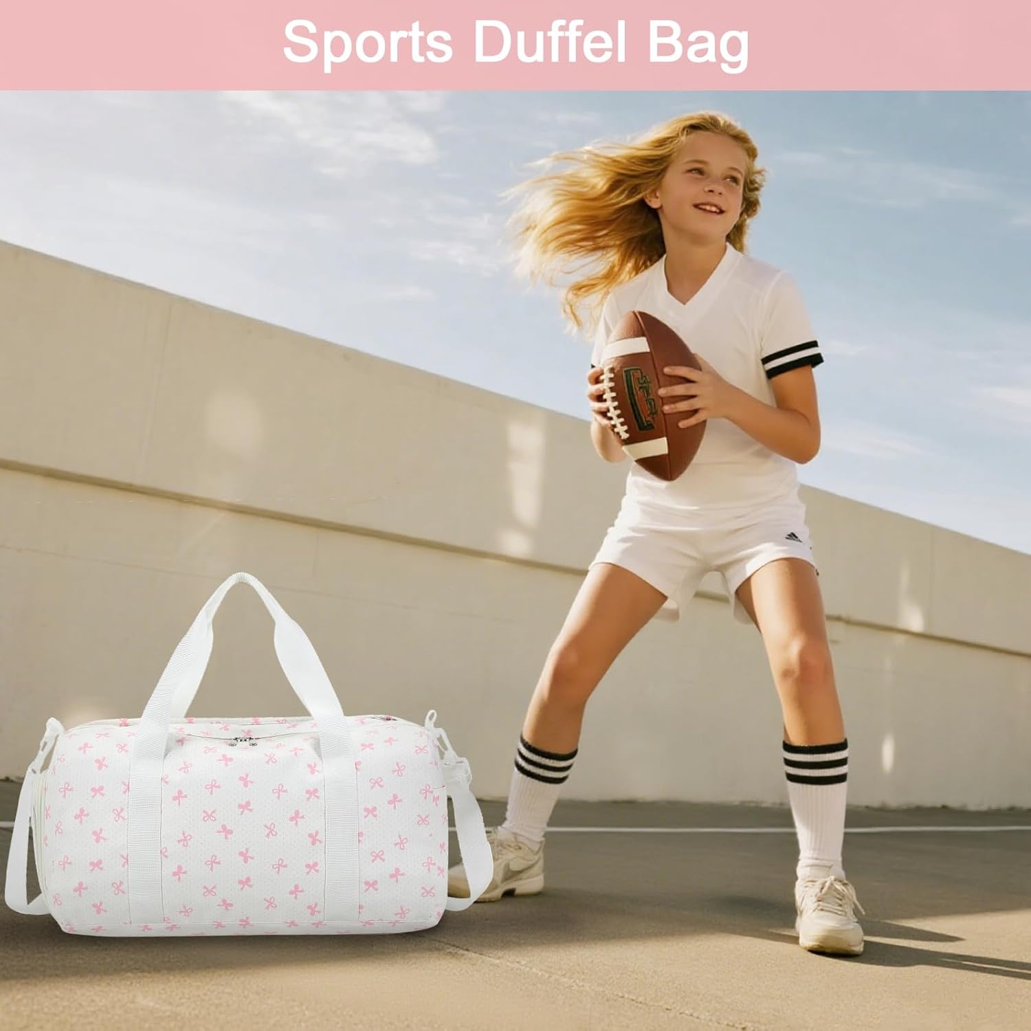 image:imageDuffle Bag for Girls Kids Overnight Bags Cute Strawberry Cherry Dance Sports Bag Travel Tote with Shoe Compartment and Wet PocketPink Bow