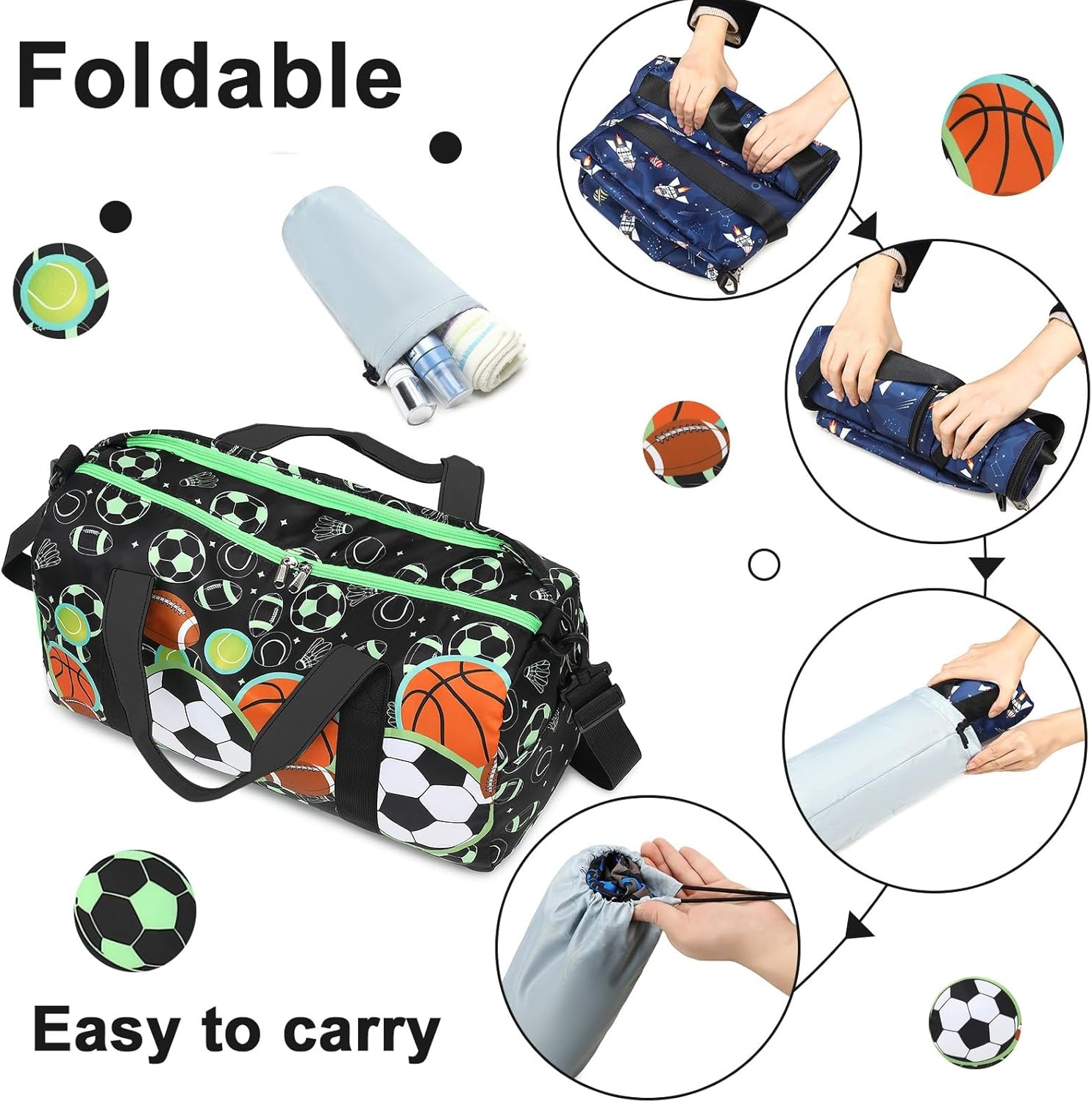 image:imageDuffle Bag for Girls Kids Overnight Bags Cute Strawberry Cherry Dance Sports Bag Travel Tote with Shoe Compartment and Wet PocketSoccerSports Ball