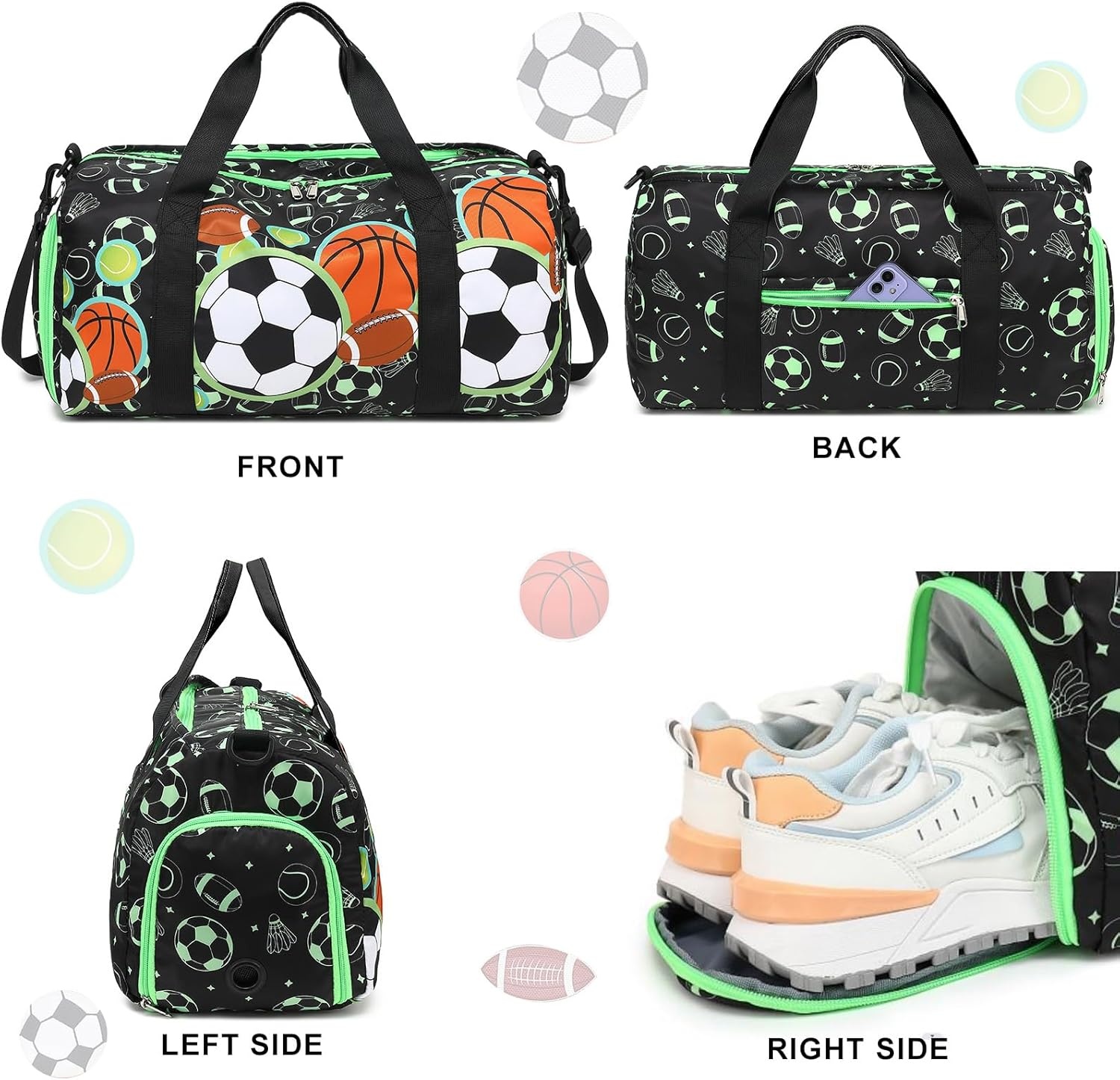 image:imageDuffle Bag for Girls Kids Overnight Bags Cute Strawberry Cherry Dance Sports Bag Travel Tote with Shoe Compartment and Wet PocketSoccerSports Ball