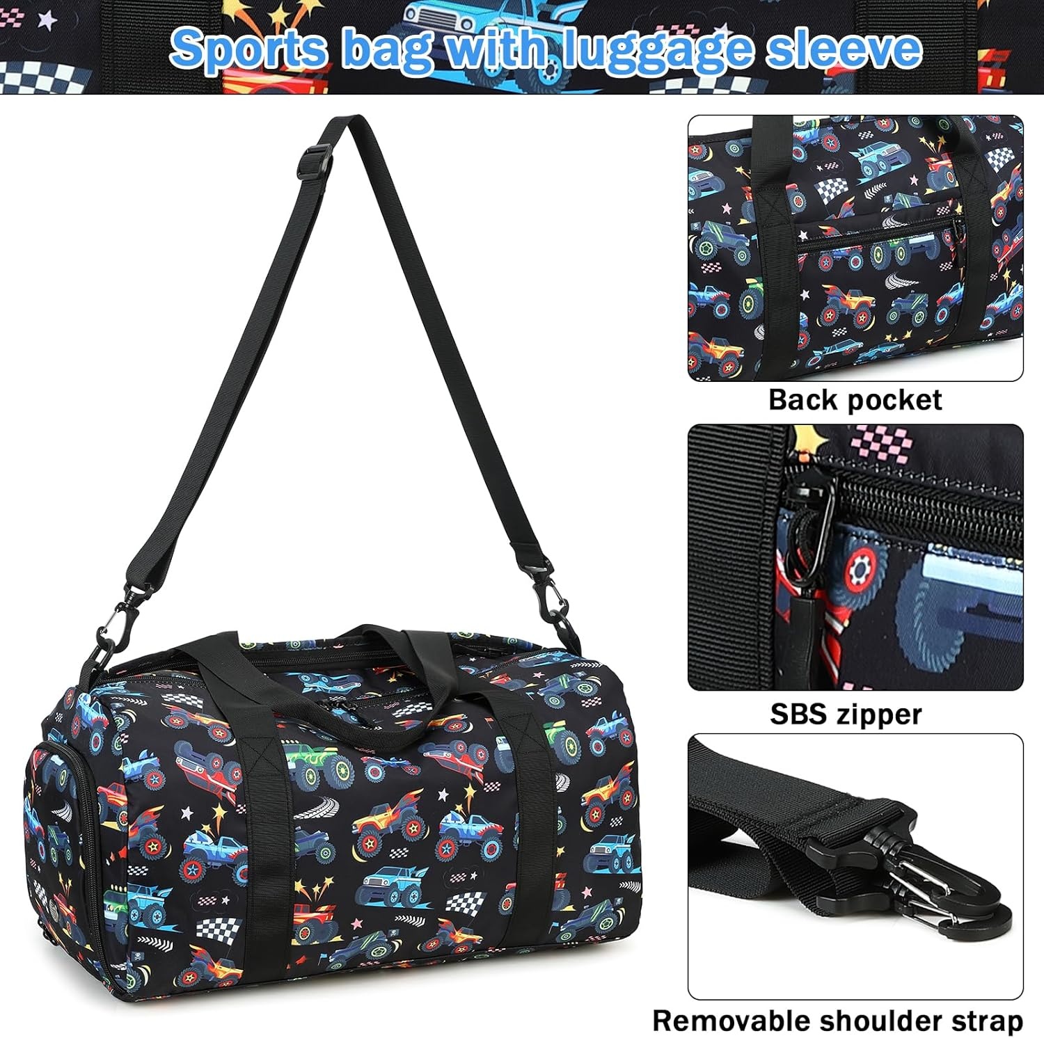 image:imageDuffle Bag for Girls Kids Overnight Bags Cute Strawberry Cherry Dance Sports Bag Travel Tote with Shoe Compartment and Wet PocketTruckBlack
