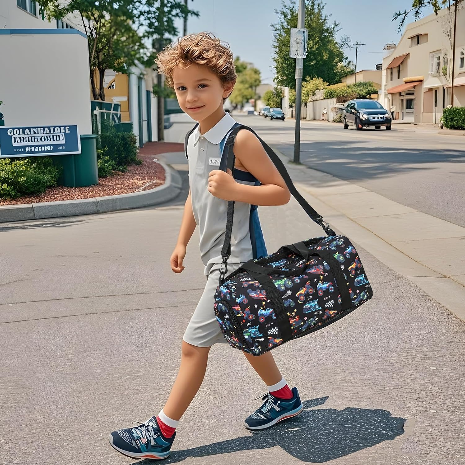 image:imageDuffle Bag for Girls Kids Overnight Bags Cute Strawberry Cherry Dance Sports Bag Travel Tote with Shoe Compartment and Wet PocketTruckBlack