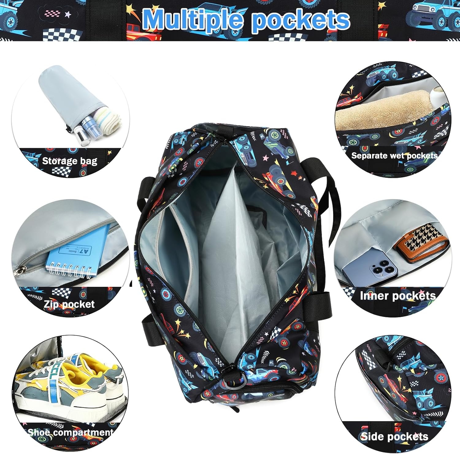 image:imageDuffle Bag for Girls Kids Overnight Bags Cute Strawberry Cherry Dance Sports Bag Travel Tote with Shoe Compartment and Wet PocketTruckBlack