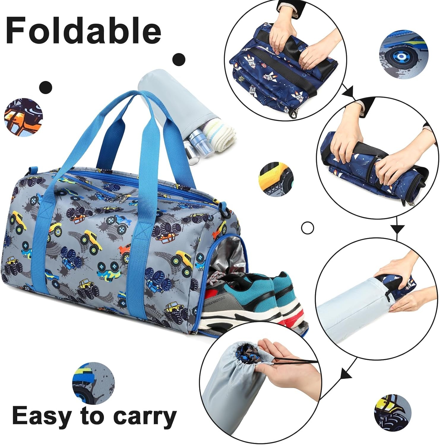 image:imageDuffle Bag for Girls Kids Overnight Bags Cute Strawberry Cherry Dance Sports Bag Travel Tote with Shoe Compartment and Wet PocketTruckBlue