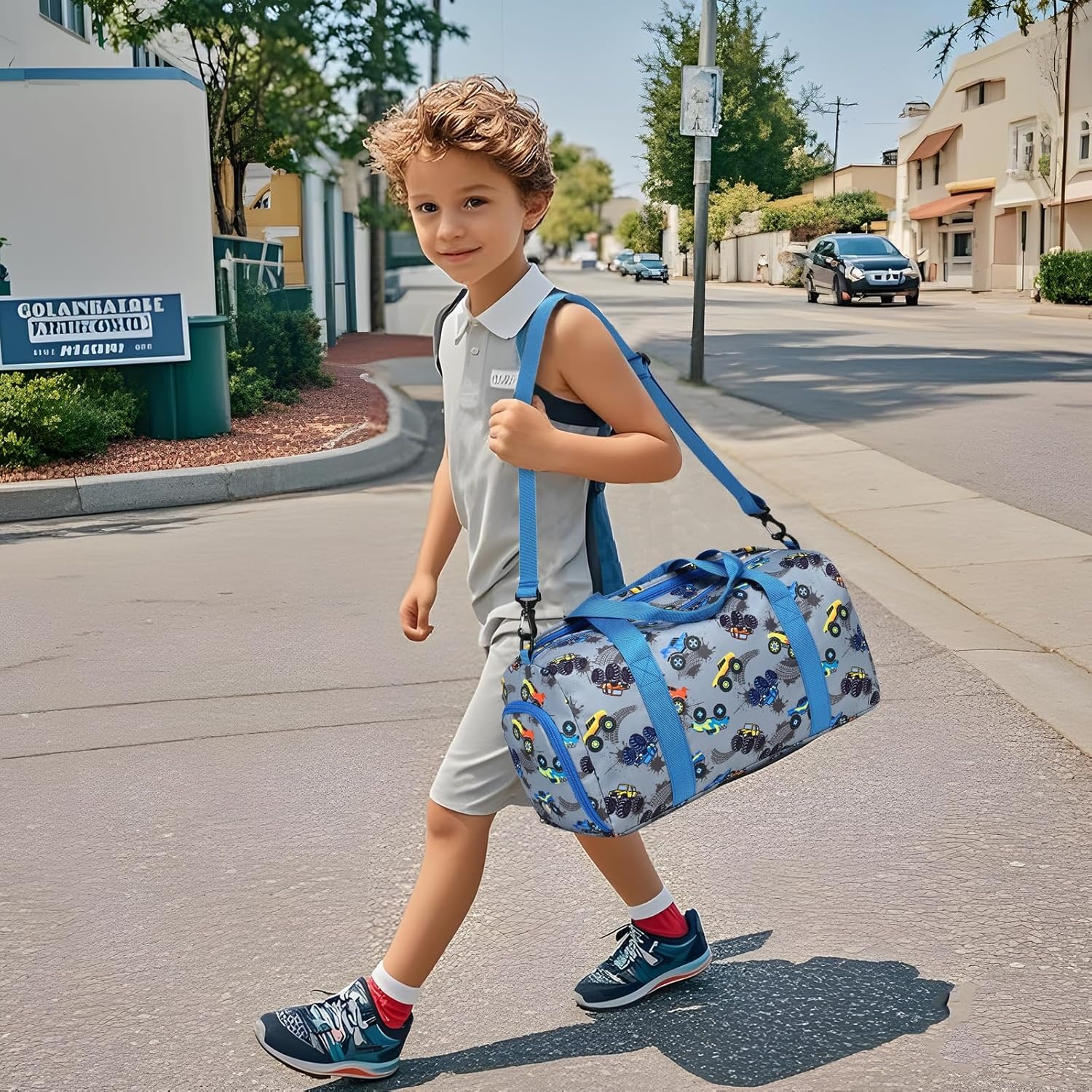 image:imageDuffle Bag for Girls Kids Overnight Bags Cute Strawberry Cherry Dance Sports Bag Travel Tote with Shoe Compartment and Wet PocketTruckBlue