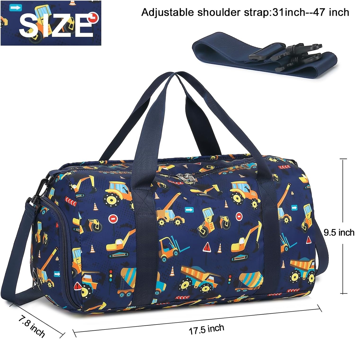 image:imageDuffle Bag for Girls Kids Overnight Bags Cute Strawberry Cherry Dance Sports Bag Travel Tote with Shoe Compartment and Wet PocketTruckNavy blue