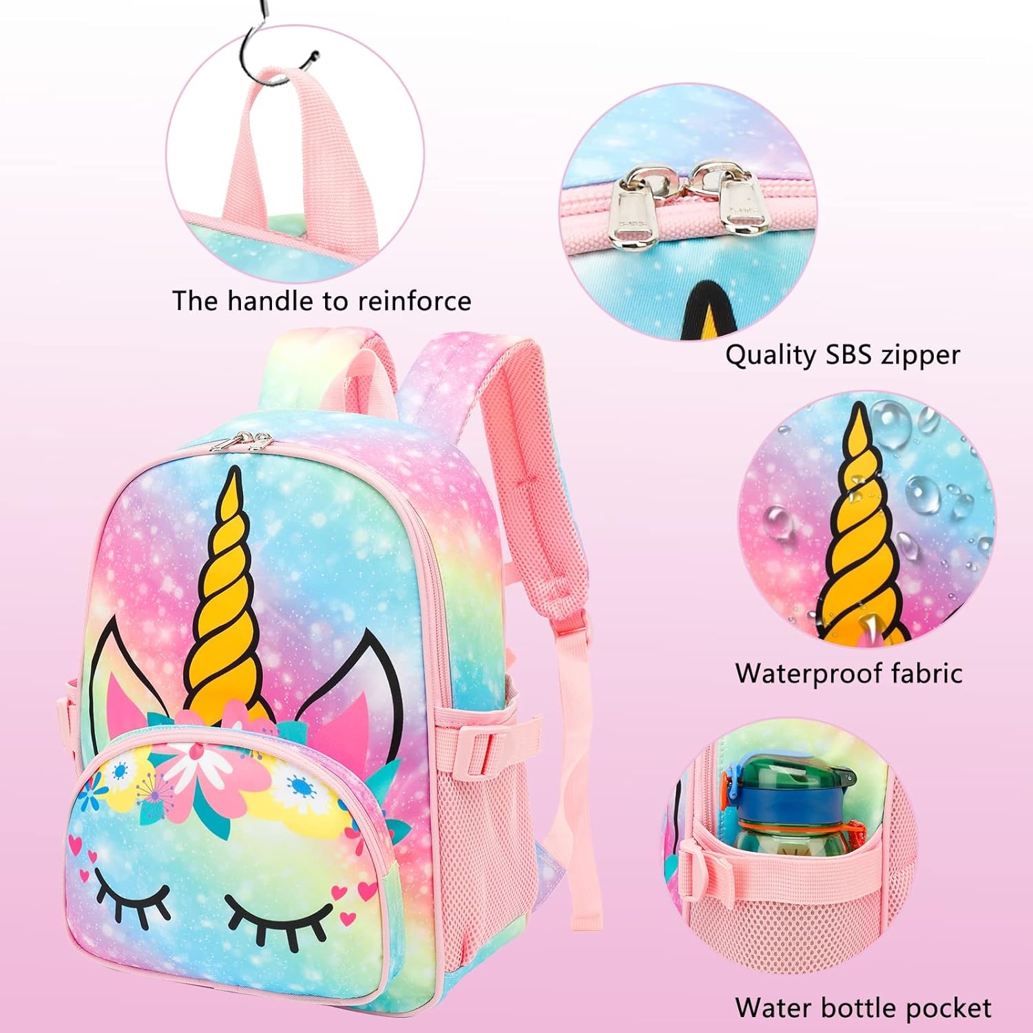 image:imageKids Backpack Girls School Backpack Preschool Kindergarten Unicorn Toddler BookBag with Chest Clip Slanting RainbowSlanting Rainbow