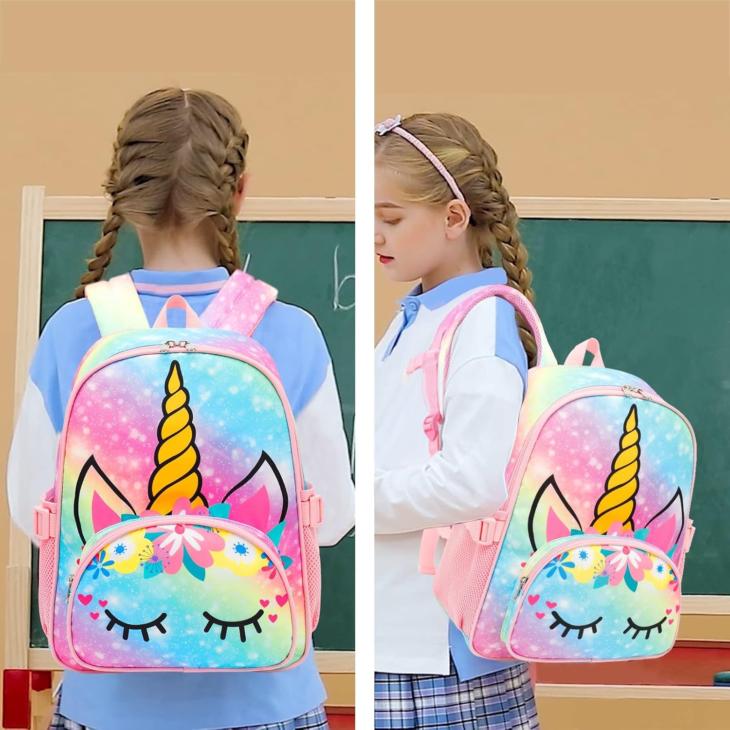 image:imageKids Backpack Girls School Backpack Preschool Kindergarten Unicorn Toddler BookBag with Chest Clip Slanting RainbowSlanting Rainbow