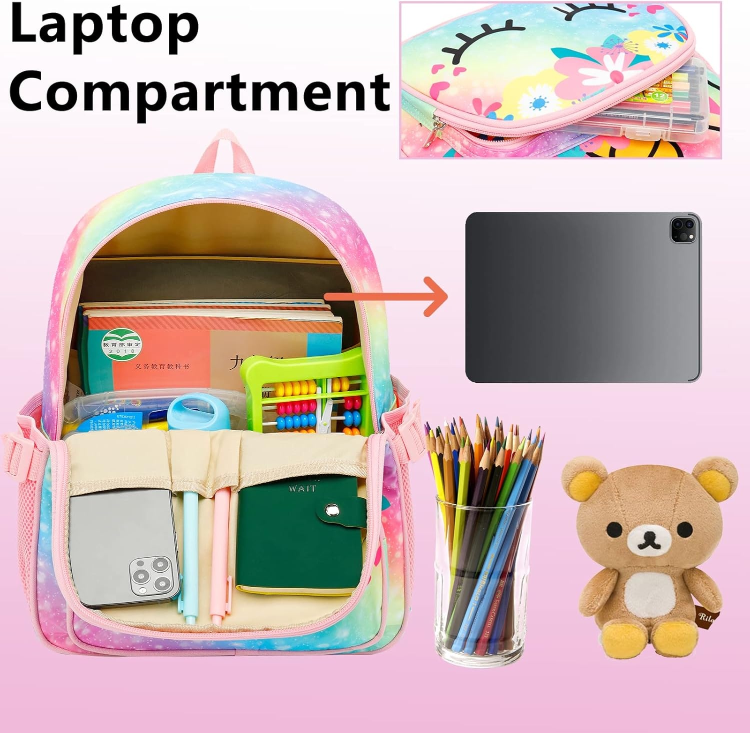image:imageKids Backpack Girls School Backpack Preschool Kindergarten Unicorn Toddler BookBag with Chest Clip Slanting RainbowSlanting Rainbow