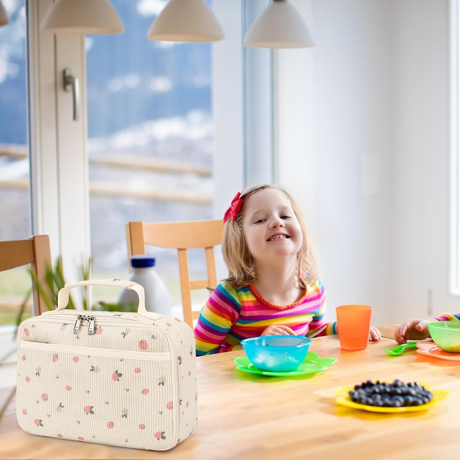 image:imageLunch Bags for Kids Girls Insulated Lunch Boxes Corduroy Cooler Toddler Lunch Tote Bag Thermo Picnic Bag for School ChildrenCorduroyBeige Strawberry