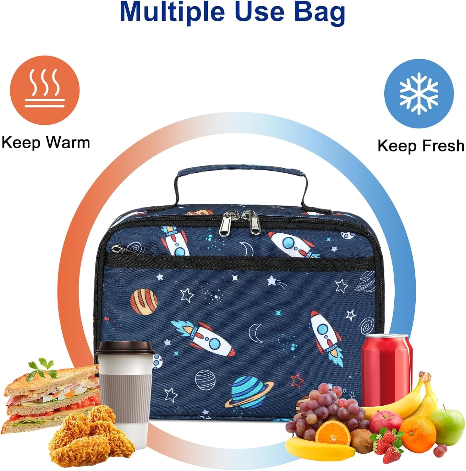 image:imageLunch Bags for Kids Girls Insulated Lunch Boxes Corduroy Cooler Toddler Lunch Tote Bag Thermo Picnic Bag for School ChildrenSpaceshipNavy Blue