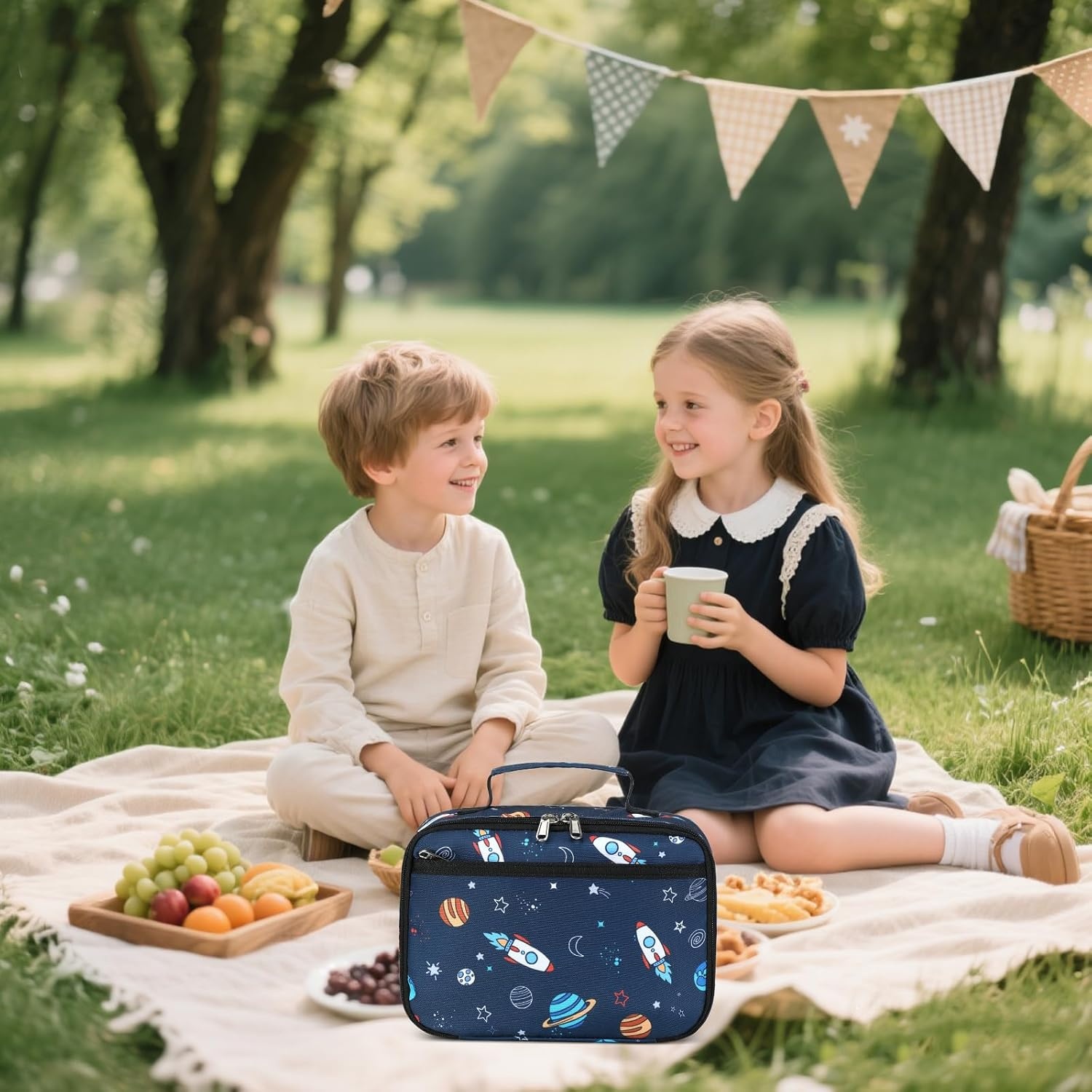 image:imageLunch Bags for Kids Girls Insulated Lunch Boxes Corduroy Cooler Toddler Lunch Tote Bag Thermo Picnic Bag for School ChildrenSpaceshipNavy Blue