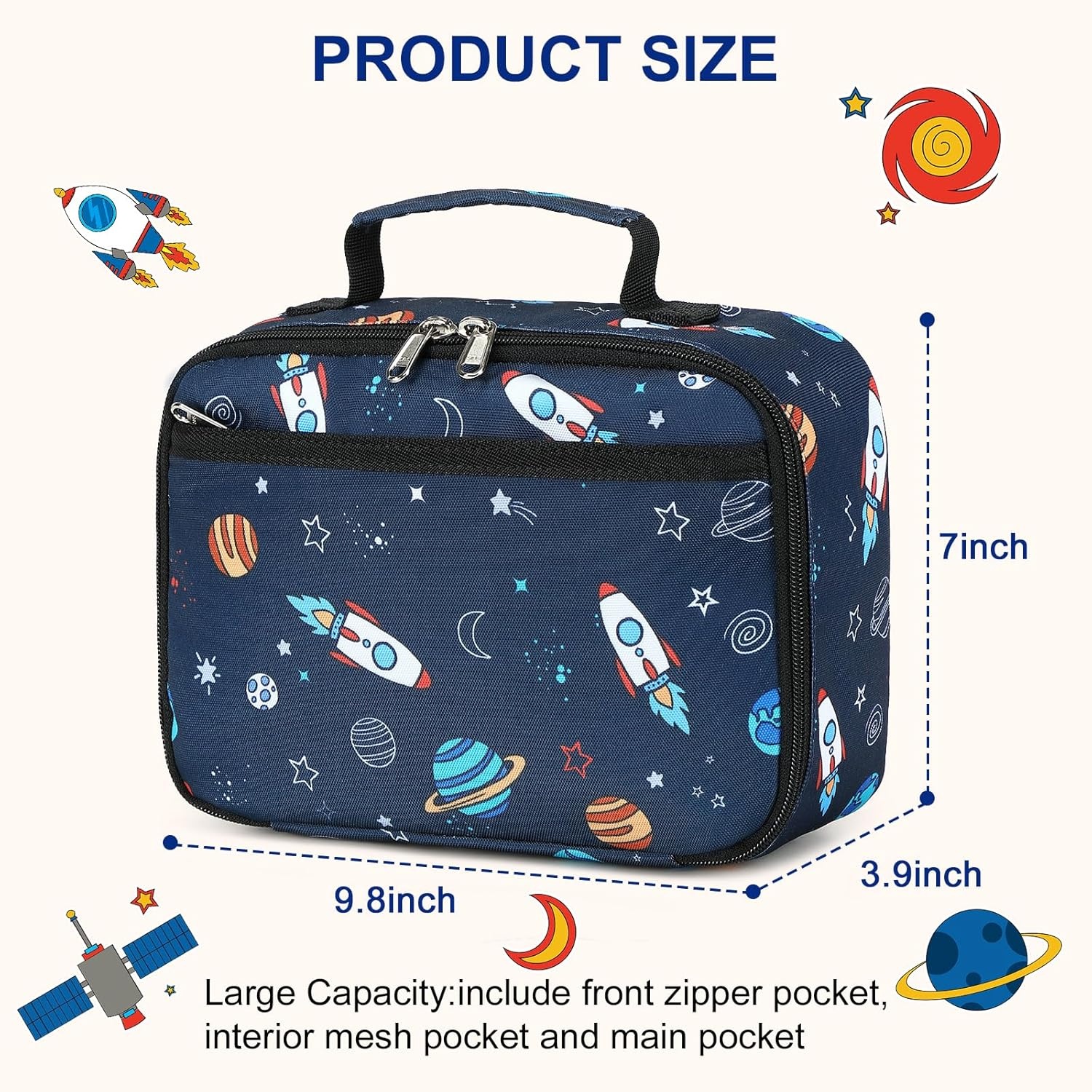 image:imageLunch Bags for Kids Girls Insulated Lunch Boxes Corduroy Cooler Toddler Lunch Tote Bag Thermo Picnic Bag for School ChildrenSpaceshipNavy Blue