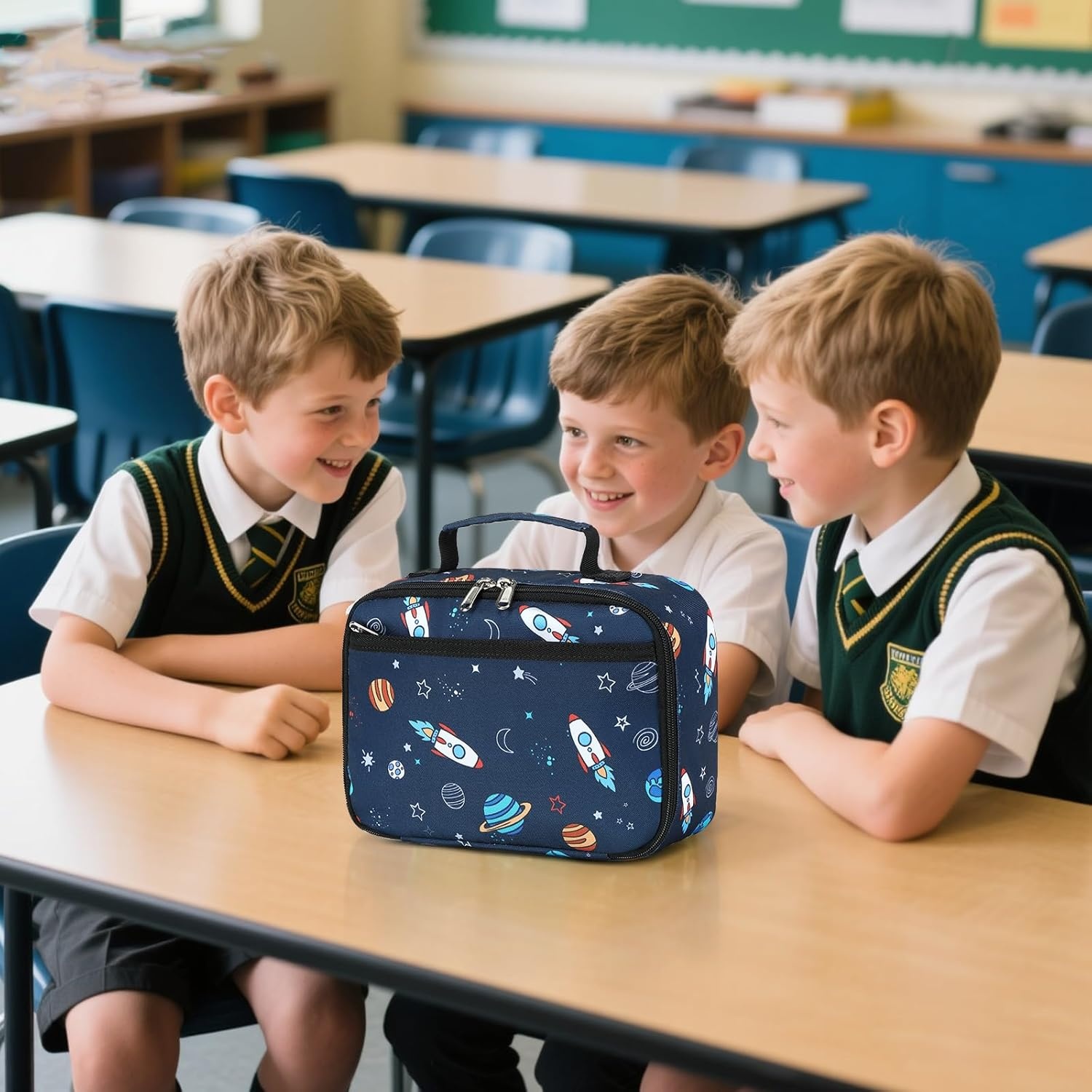 image:imageLunch Bags for Kids Girls Insulated Lunch Boxes Corduroy Cooler Toddler Lunch Tote Bag Thermo Picnic Bag for School ChildrenSpaceshipNavy Blue