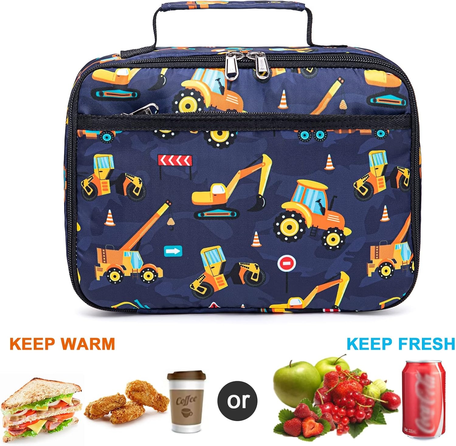 image:imageLunch Bags for Kids Girls Insulated Lunch Boxes Corduroy Cooler Toddler Lunch Tote Bag Thermo Picnic Bag for School ChildrenTruckNavy blue