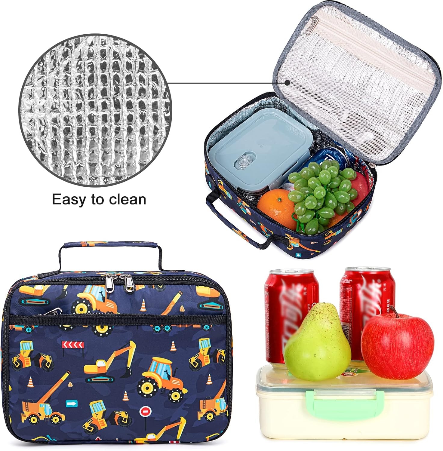 image:imageLunch Bags for Kids Girls Insulated Lunch Boxes Corduroy Cooler Toddler Lunch Tote Bag Thermo Picnic Bag for School ChildrenTruckNavy blue