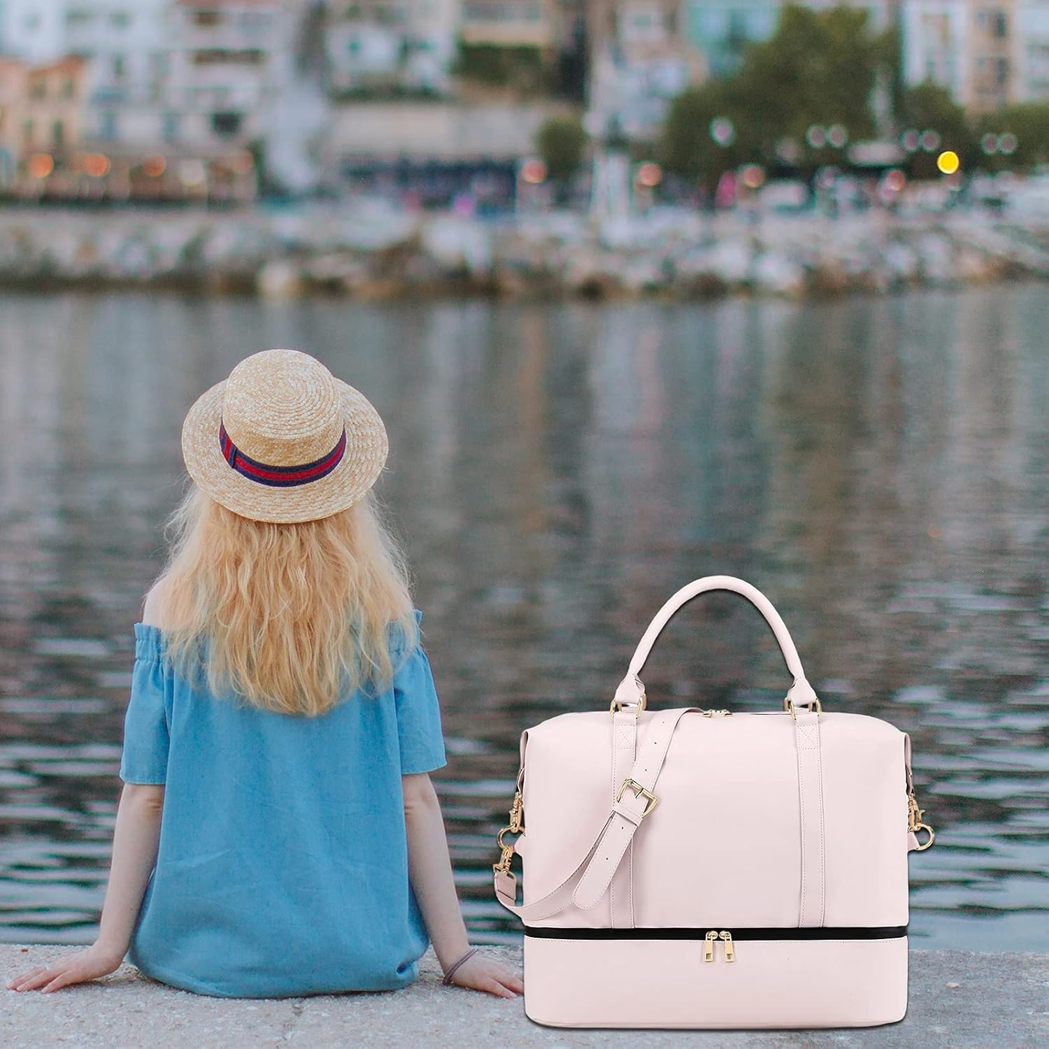 image:imageWomens Travel Weekender Bag Canvas Carry on Overnight Tote Luggage Duffel Beach Bags