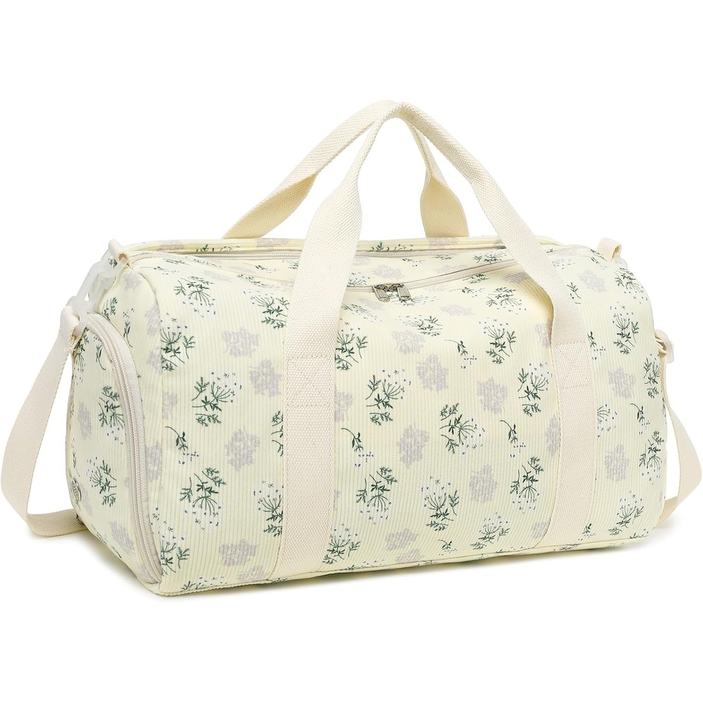 image:imageBTOOP Duffle Bag for Gym Sports Women Girls Workout Travel Bag Weekender with Shoe Compartment and Wet Pocket Beige Floral 102