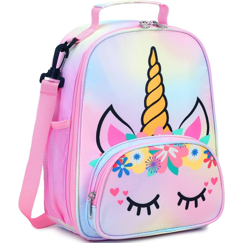 image:imageBTOOP Lunch Box Kids for Girls Insulated Lunch Bag Cute Reusable Toddler Thermal Meal Cooler Tote Crossbody Bags with Removable Shoulder Strap for School Travel Rainbow 1