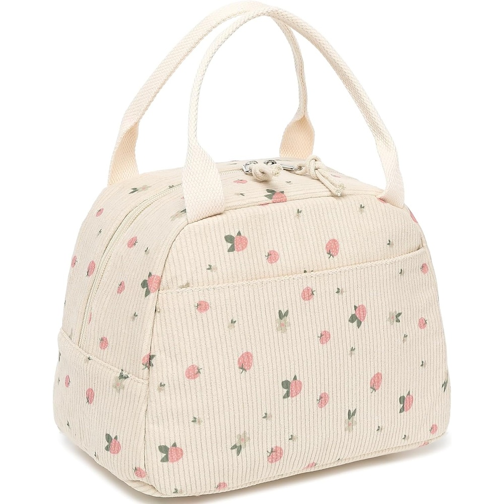 image:imageBTOOP Lunch Box for Women Girls Insulated Lunch Bag Cute Corduroy Lunchbox Adults Small Lunch Tote Bags Reusable Cooler for Work Office School Picnic TravelCorduroyfloral strawberry beige