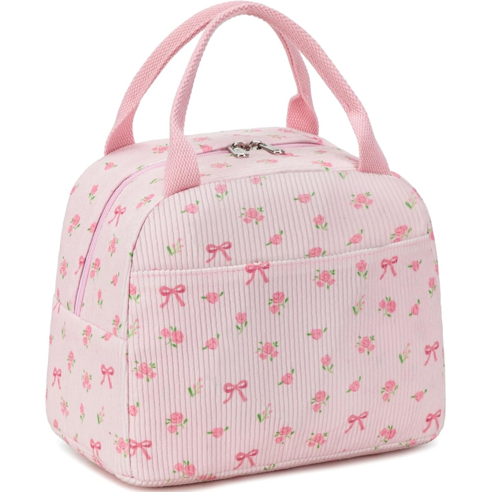 image:imageBTOOP Lunch Box for Women Girls Insulated Lunch Bag Cute Corduroy Lunchbox Adults Small Lunch Tote Bags Reusable Cooler for Work Office School Picnic TravelPink Bow Floral1